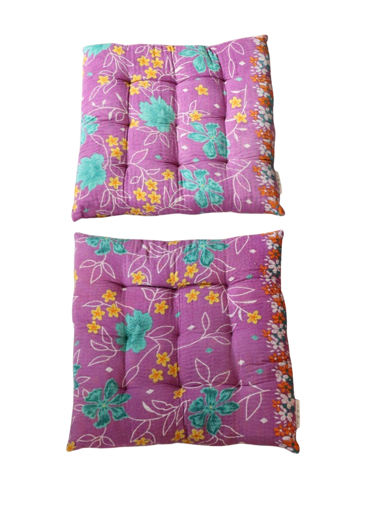 Pair of Kantha Seat Pads - Pair No. 62