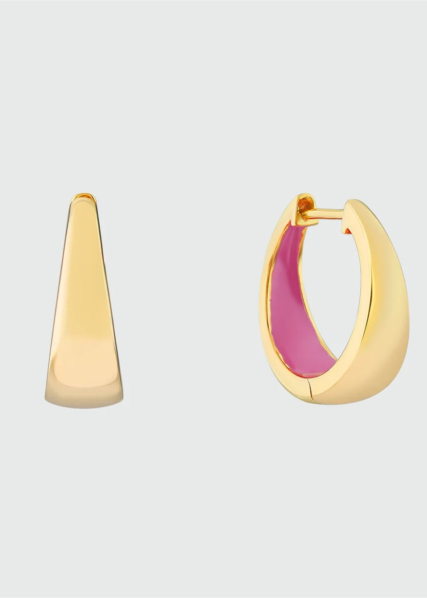 Havana Flamingo Pink Enamel & Gold Huggie Hoop Earrings