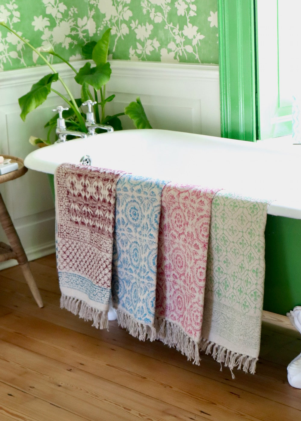 Hand Block Printed Rug/ Bath Mat - Garden Green