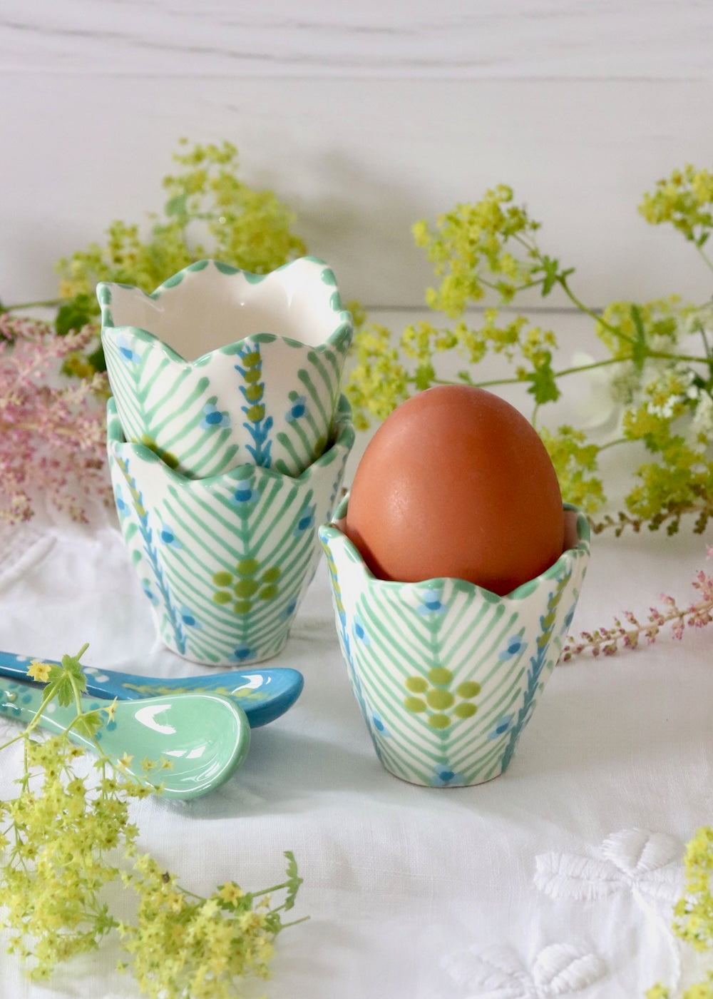 Everyday Egg Cup - White with Lime Daisy