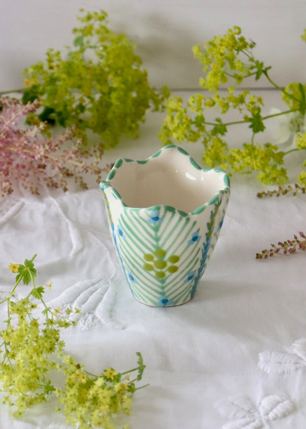 Everyday Egg Cup - White with Lime Daisy