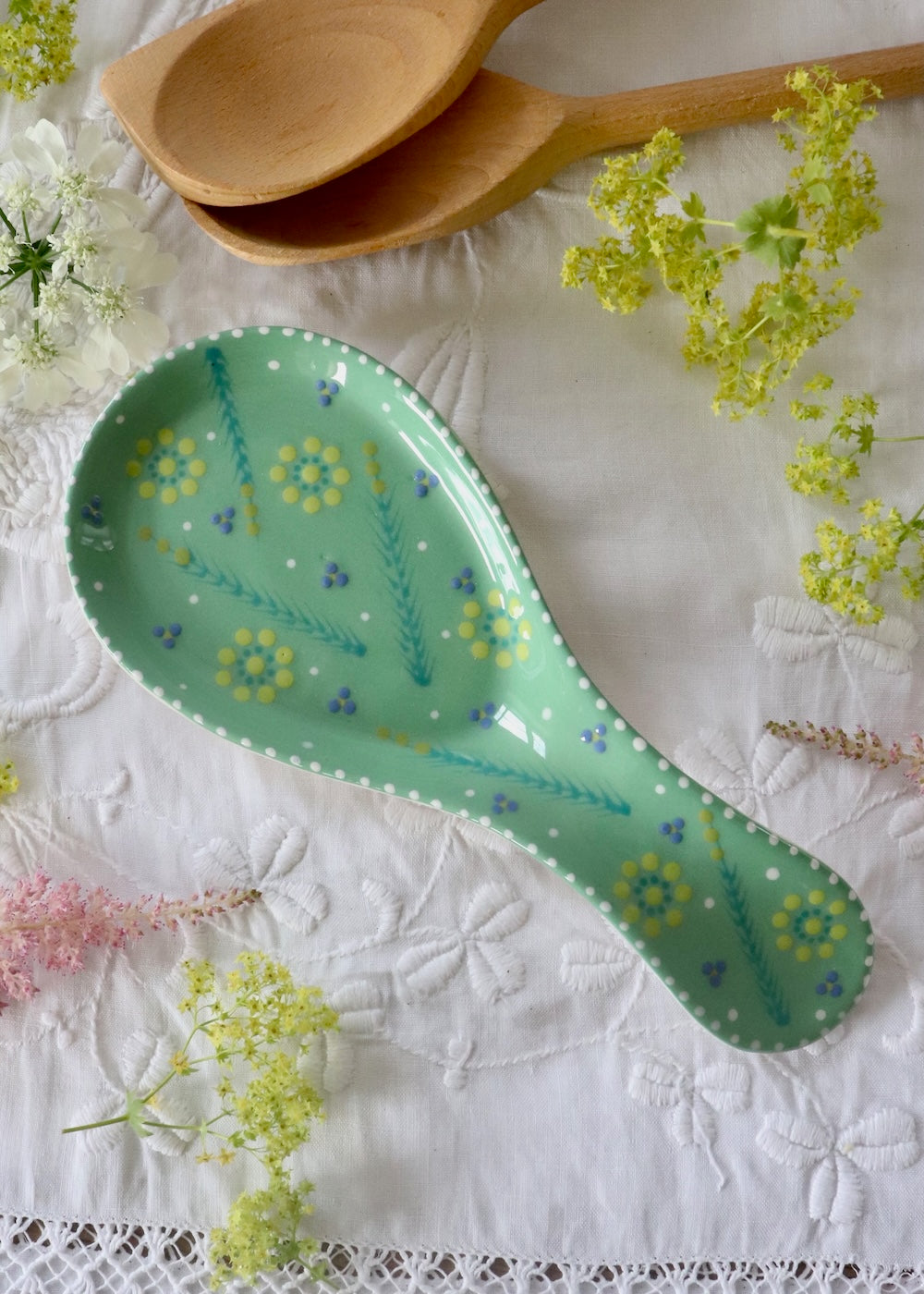 Spoon Rest - Teal with Yellow Daisy