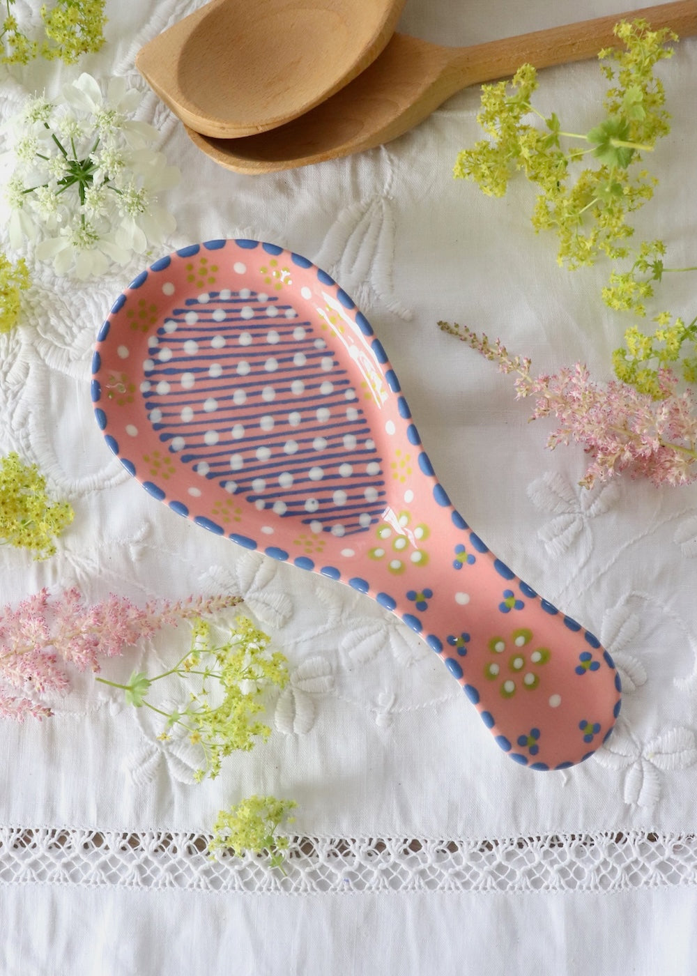 Spoon Rest - Pink with White Dot