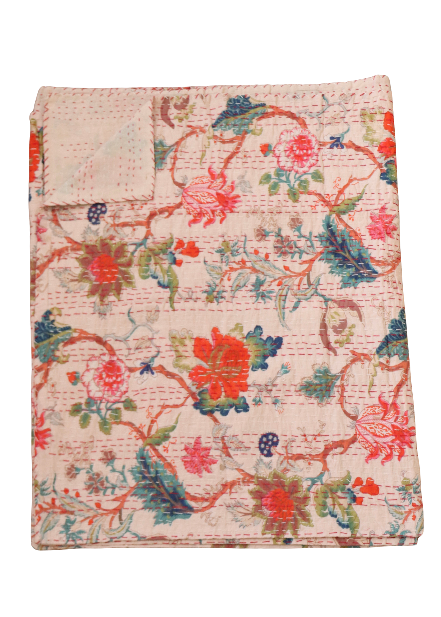 Kantha Throw - Pink Exotic Flower