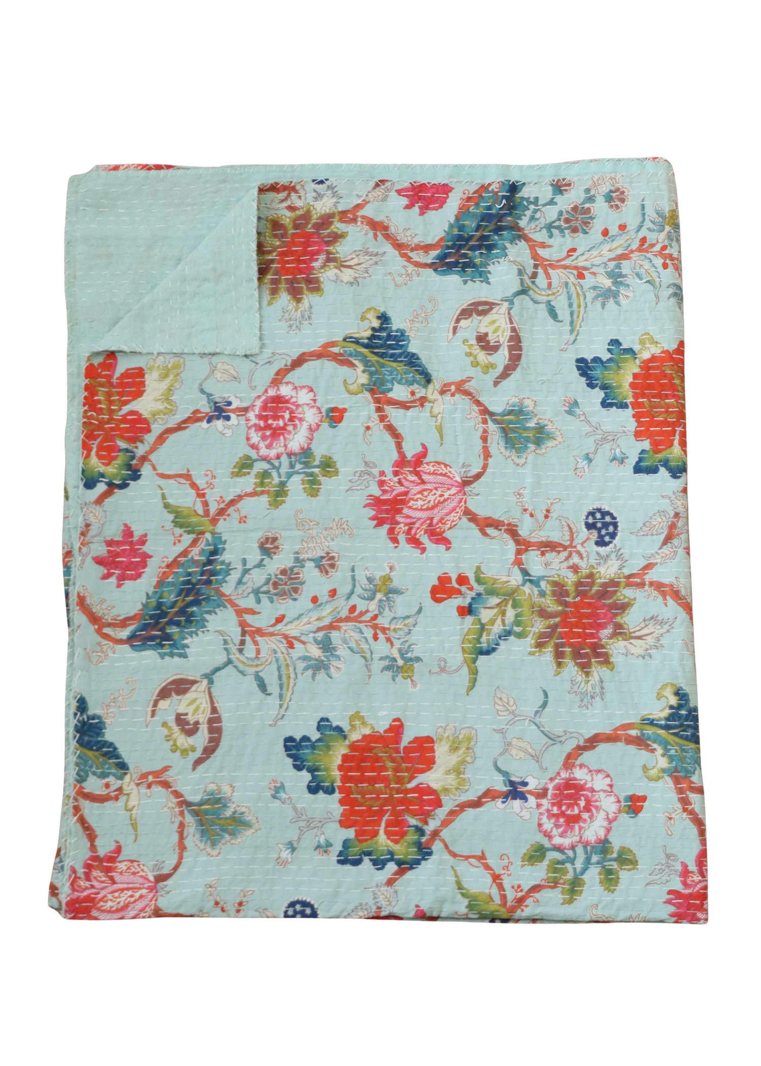 Kantha Throw - Blue Exotic Flower