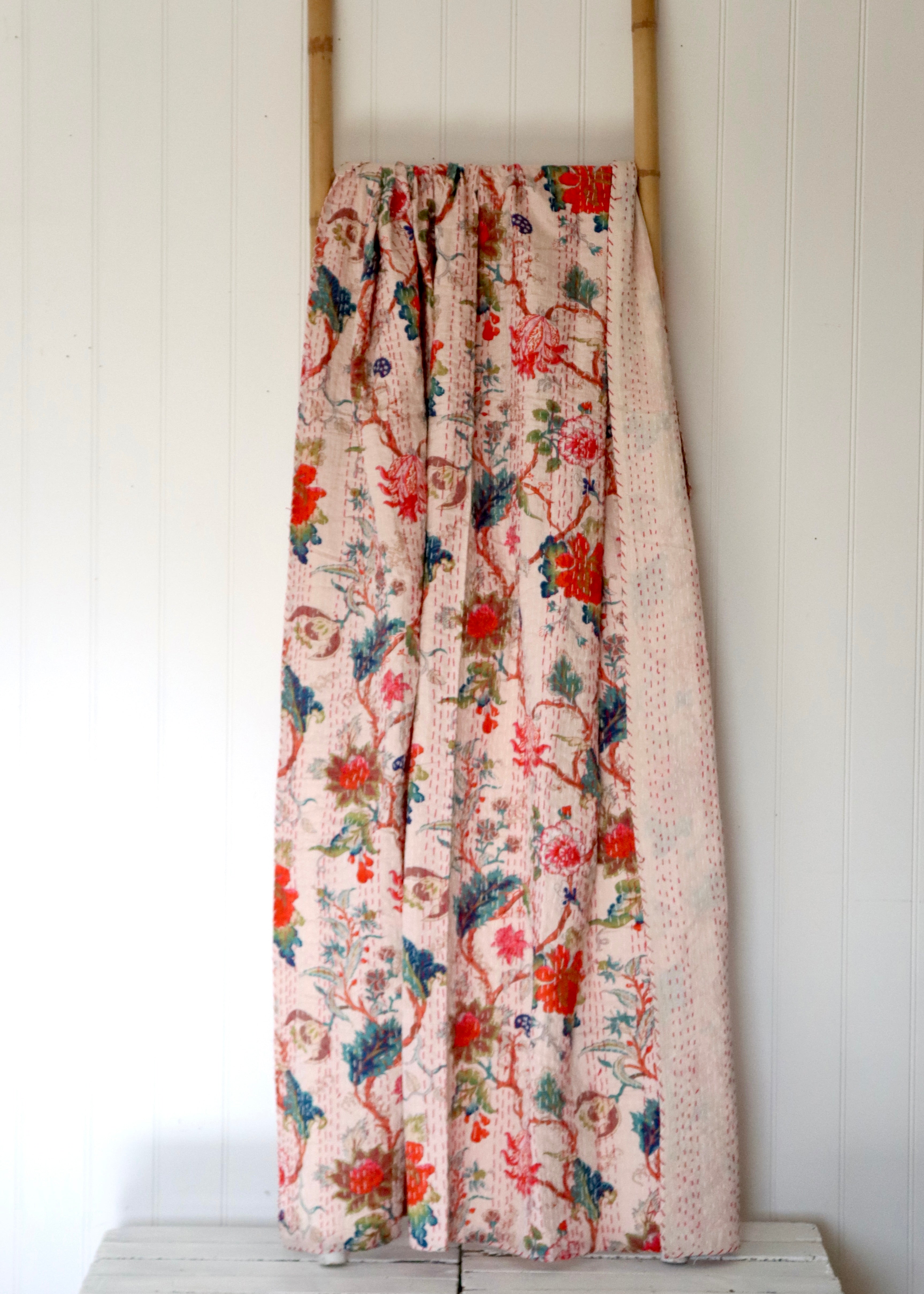 Kantha Throw - Pink Exotic Flower