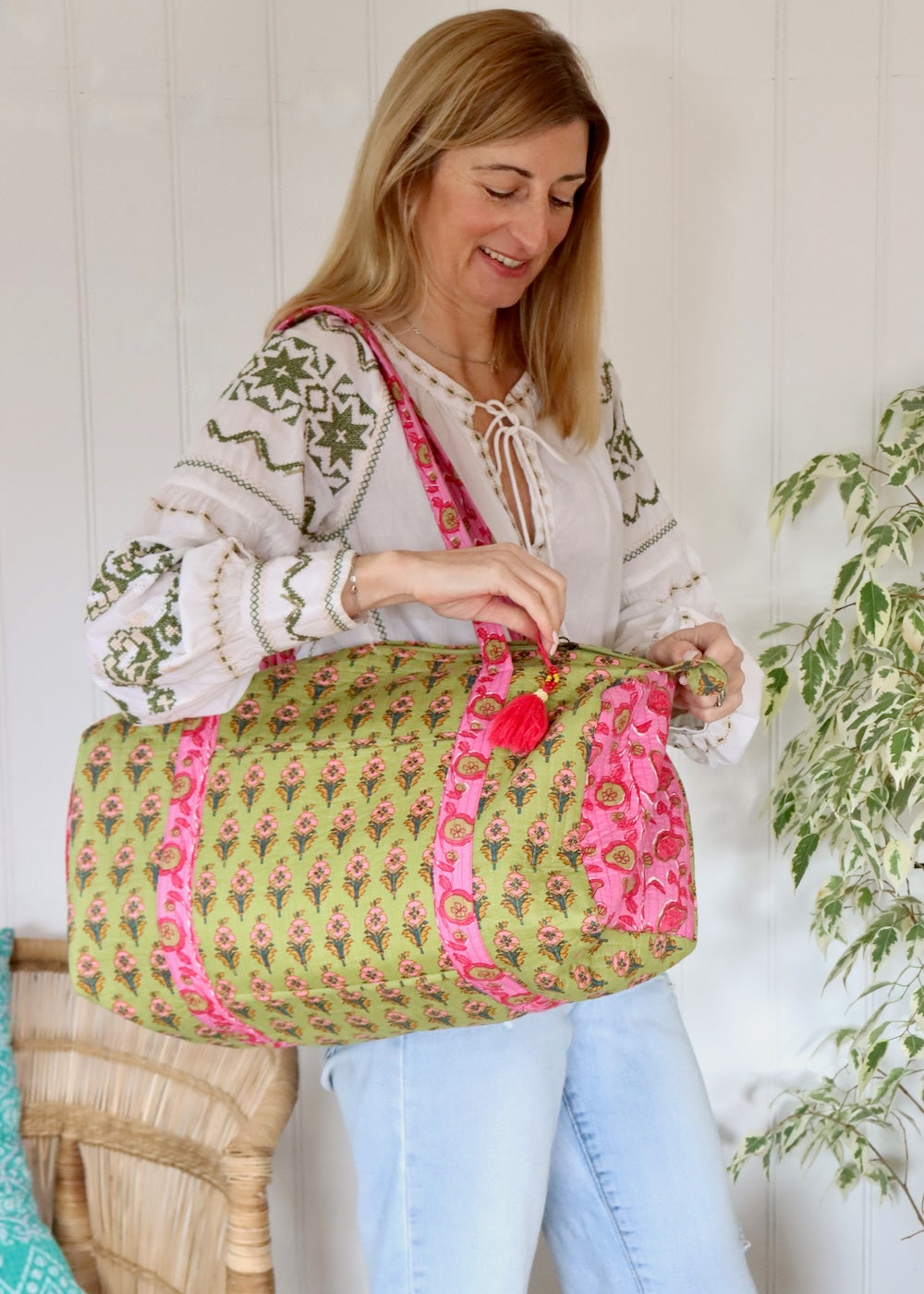 Weekend Bag - Green and Pink