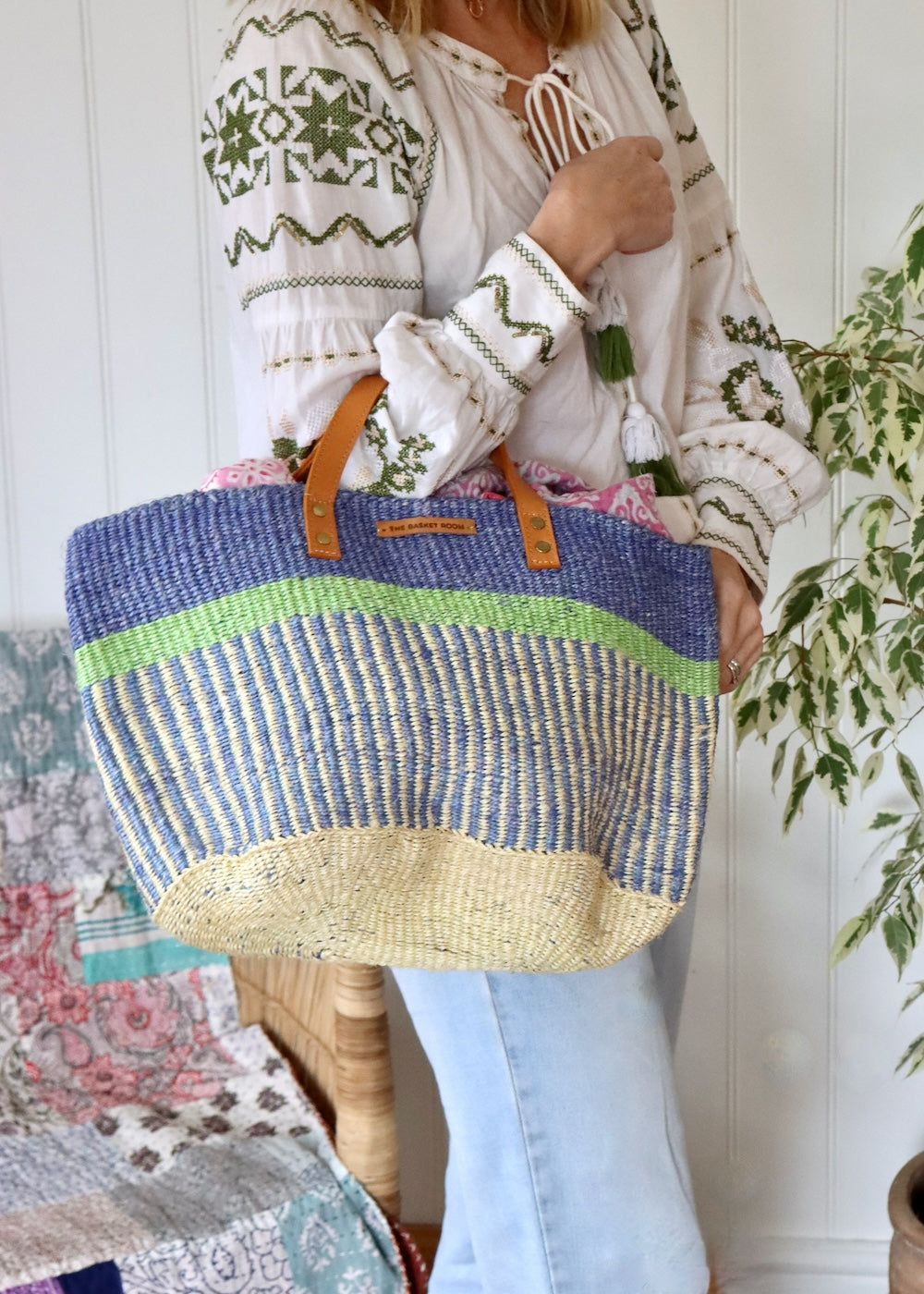 Blue & Green Stripe Shopper/Tote