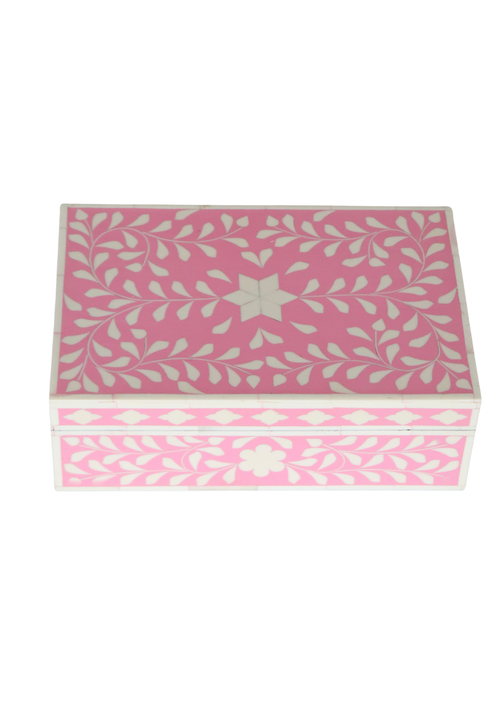 Bone inlay pink jewelry box in aqua retailer floral pattern