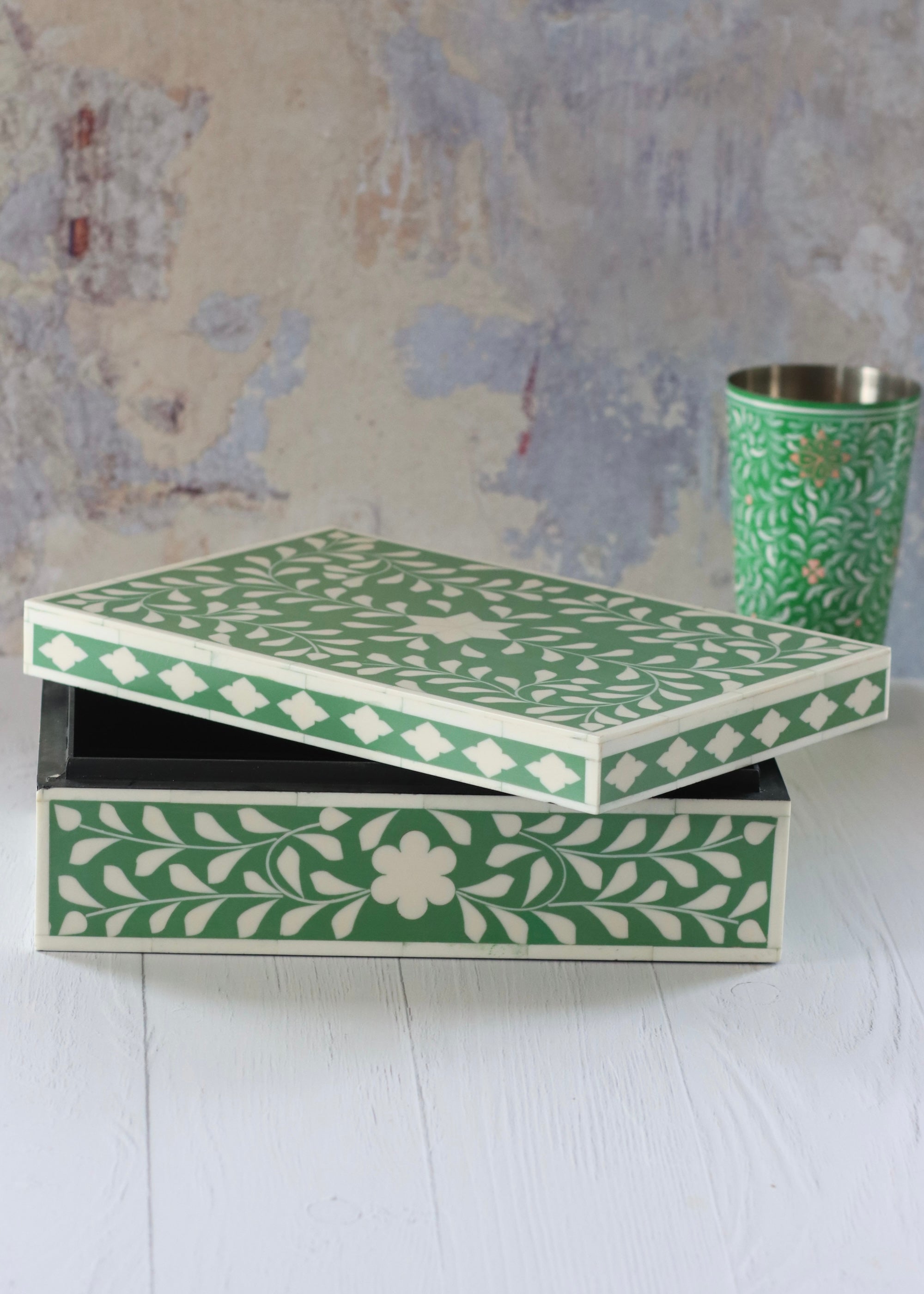 Bone Inlay Box - Apple Green