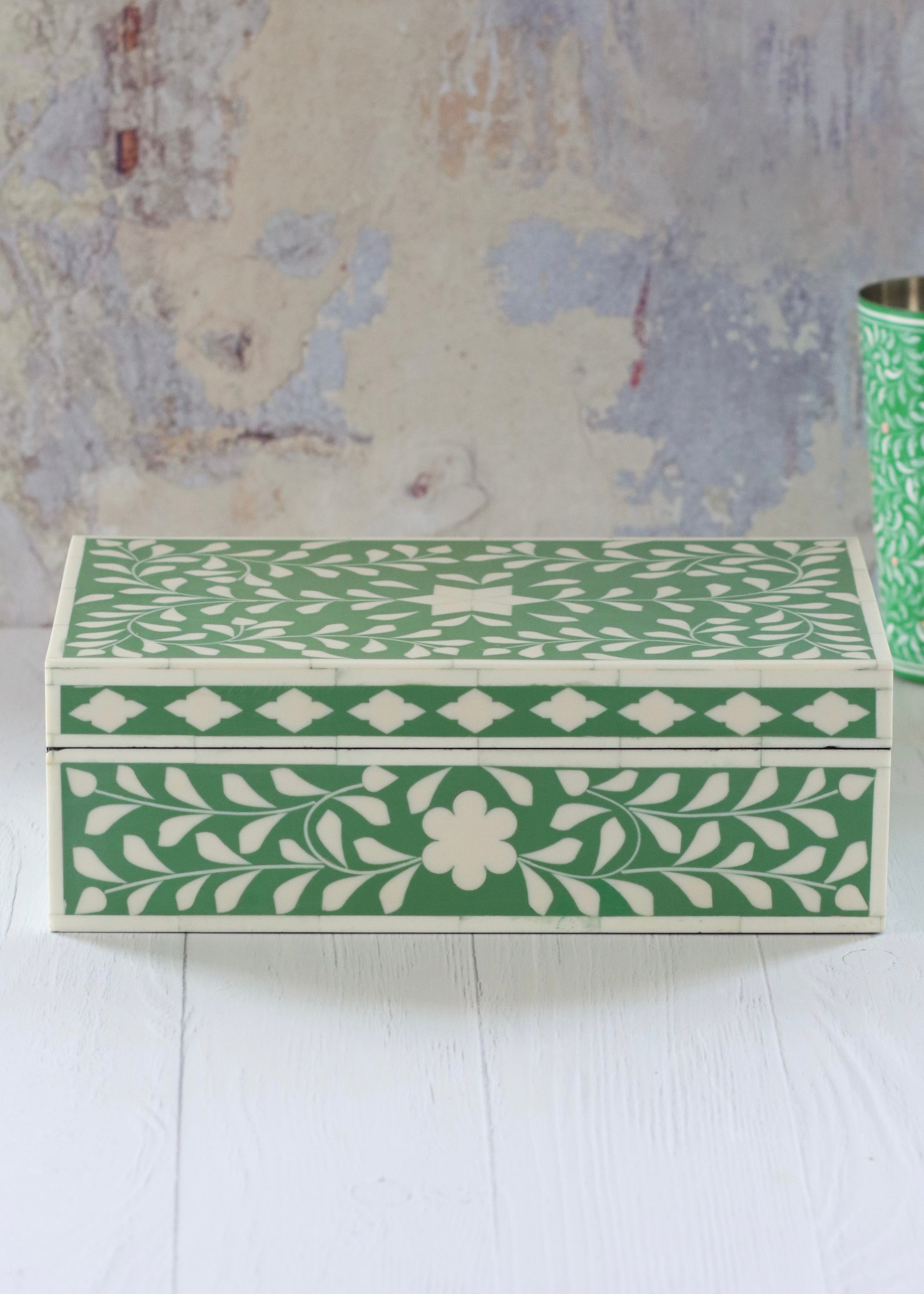 Bone Inlay Box - Apple Green