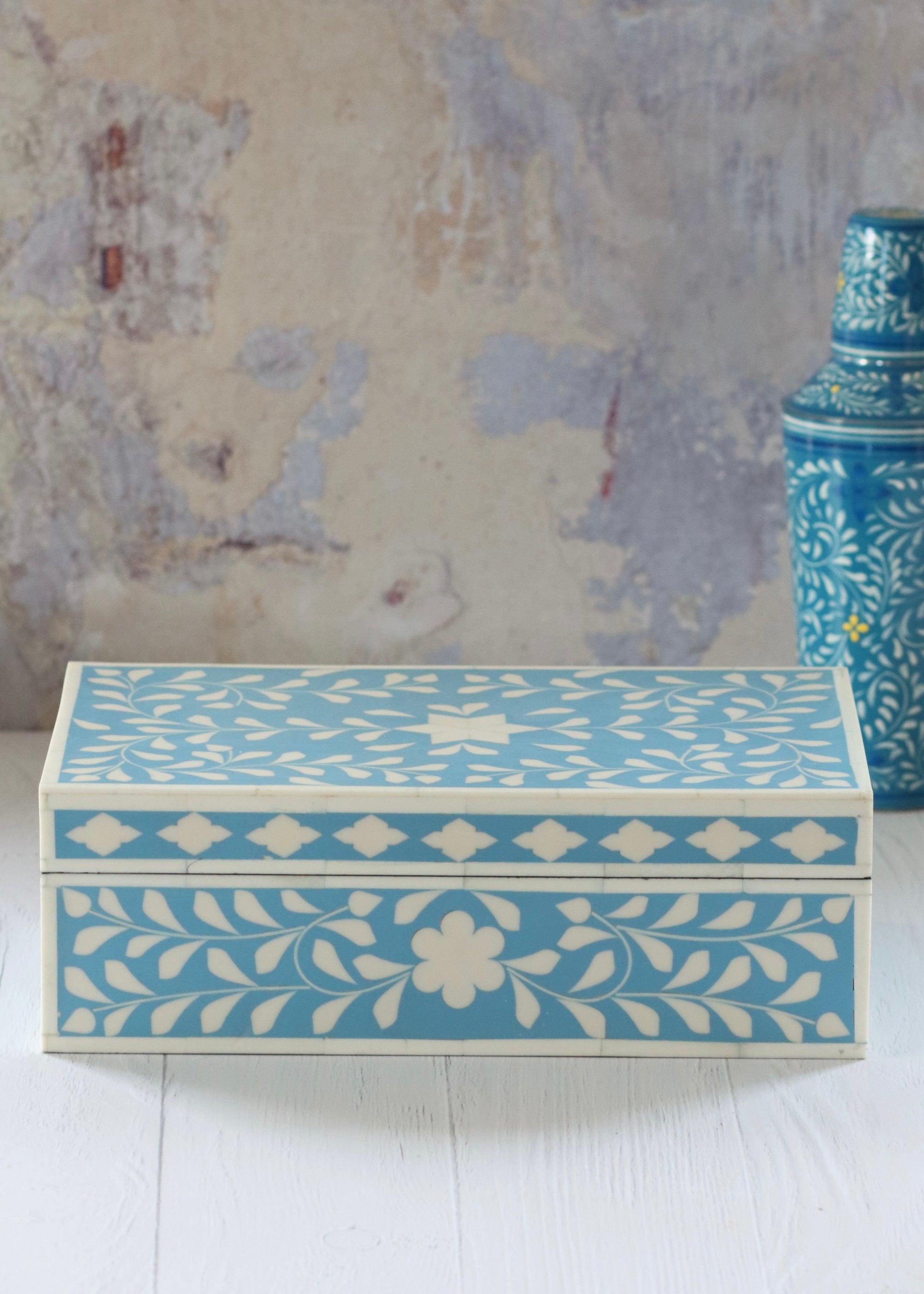 Bone Inlay Box - Duck Egg Blue