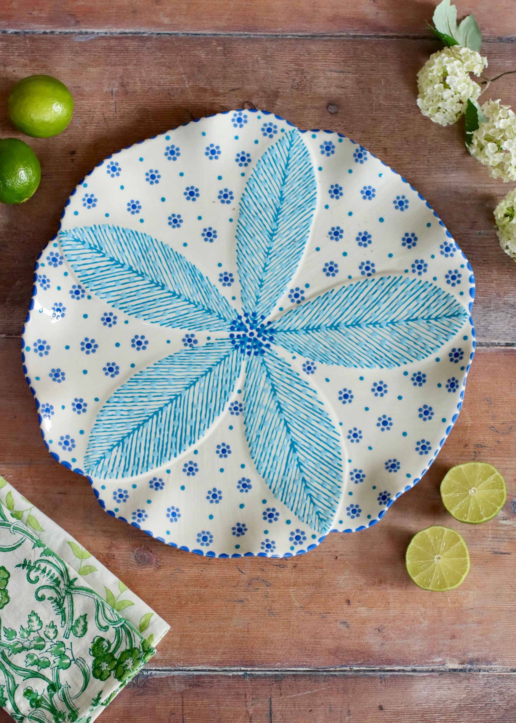 Large Round Platter- White & Blue