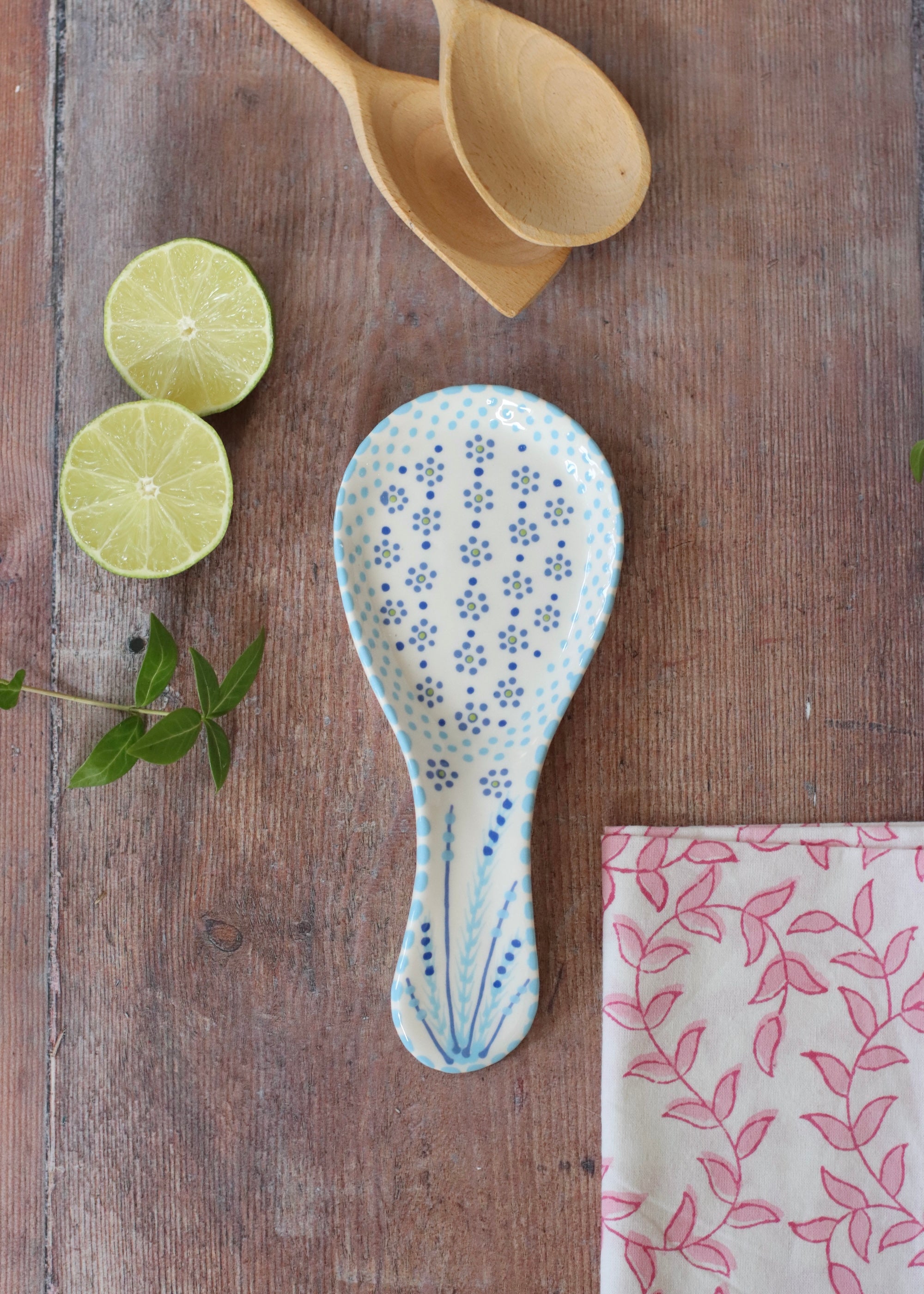 Spoon Rest - White With Blue Flowers