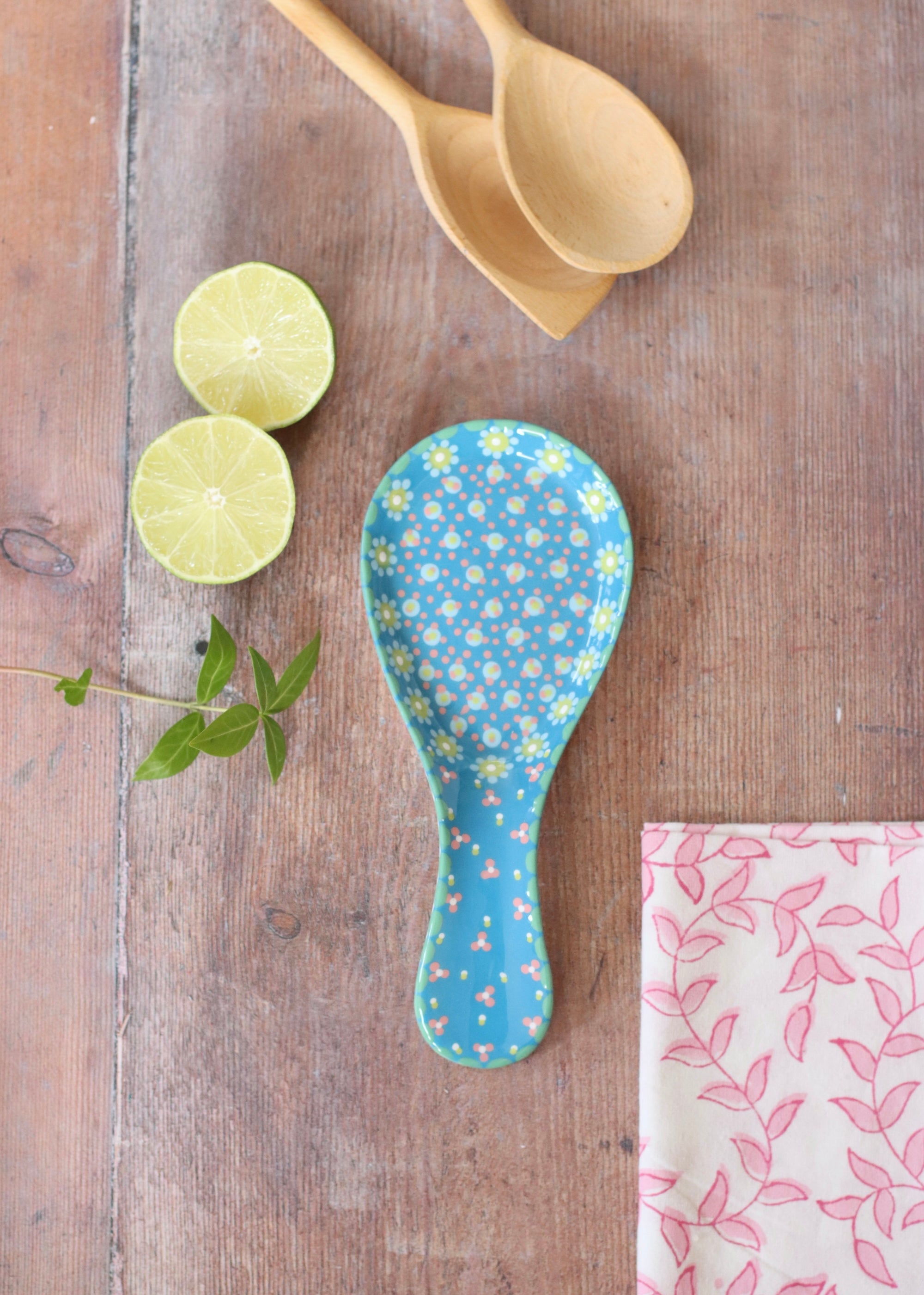 Spoon Rest- Turquoise Dots & Daisies