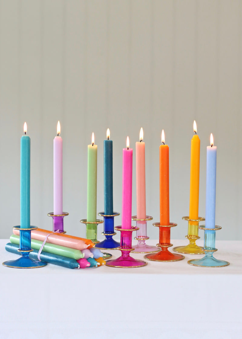 Glass Candlesticks & Candles