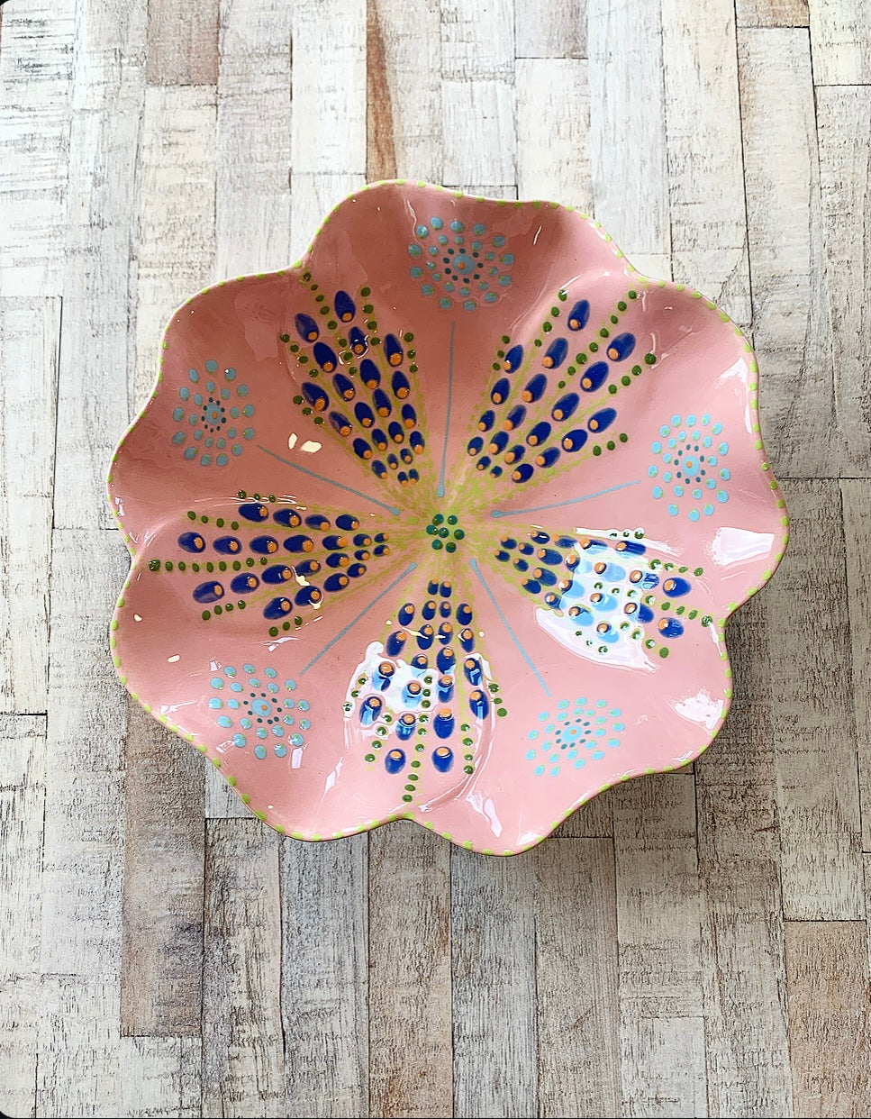 Pasta Bowl- Pink With Blue Flower