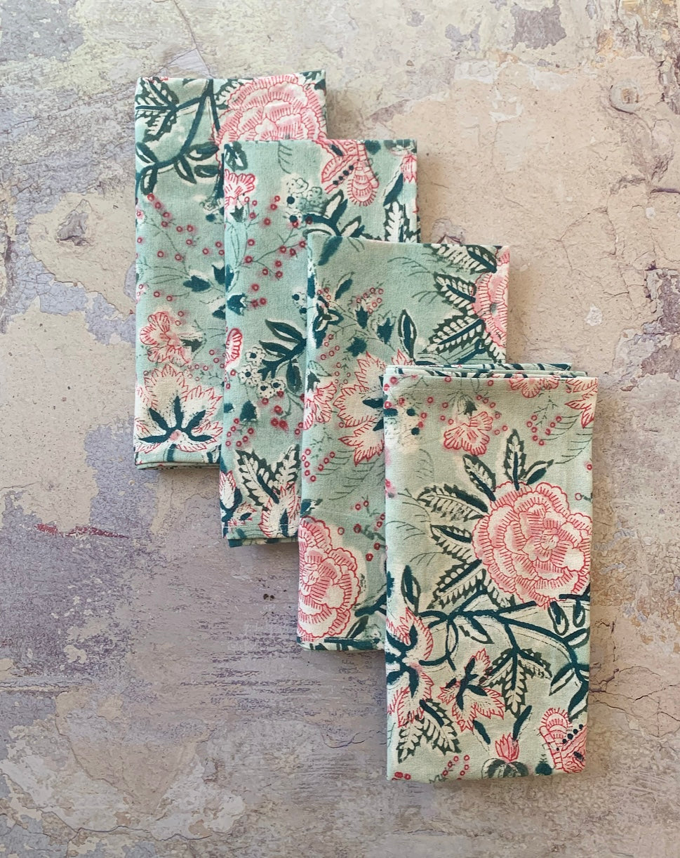 NEW Set Of 4 Napkins- Blue Floral Garden