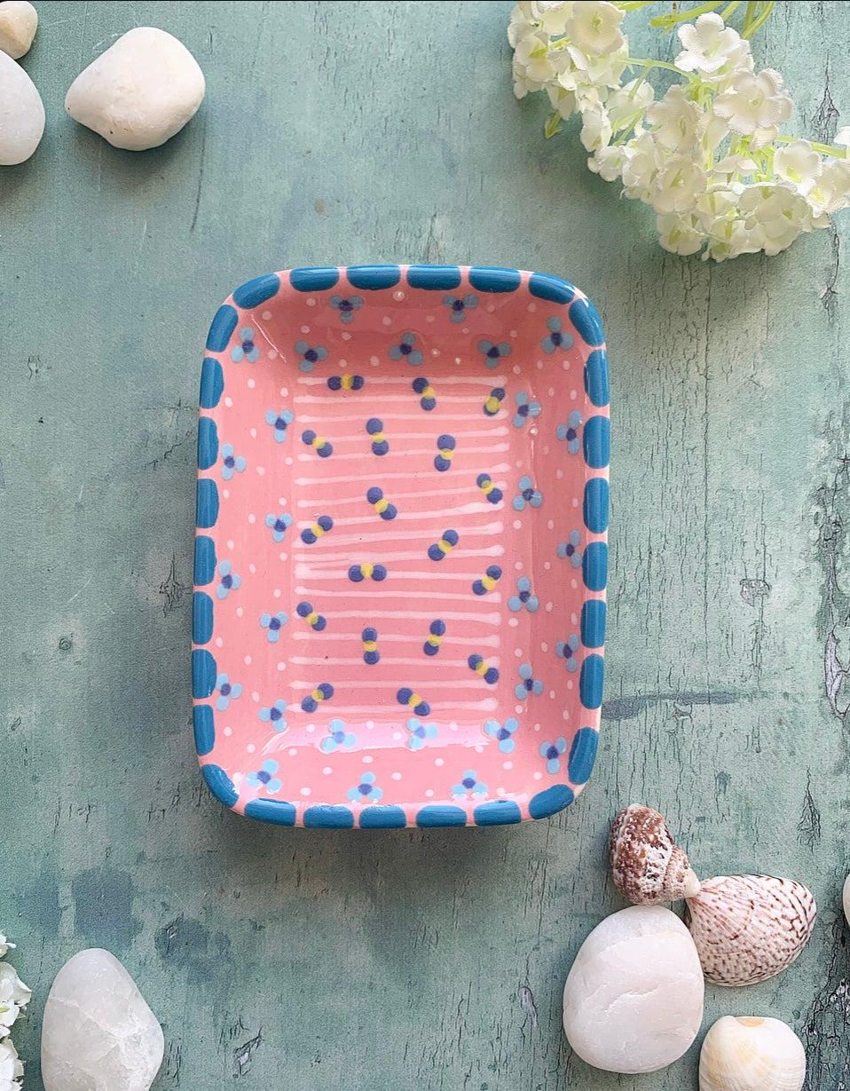 Single Trinket Dish- Pink With Blue