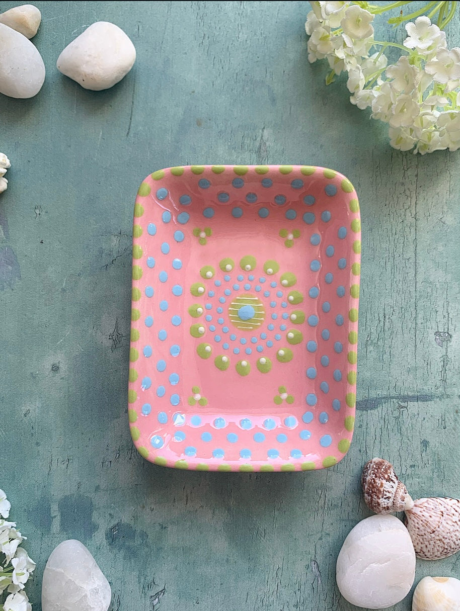 Single Trinket Dish- Pink With Flower