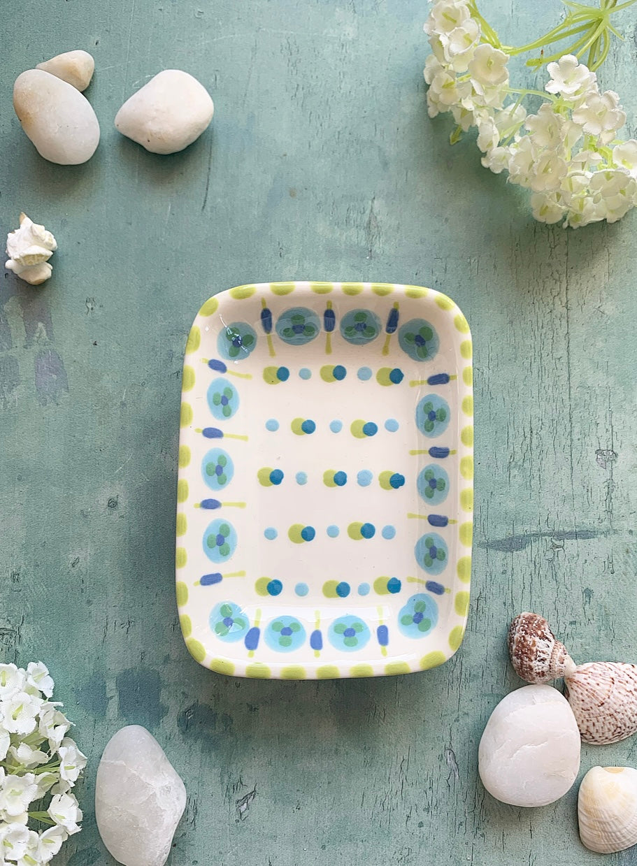 Single Trinket Dish- White & Blue