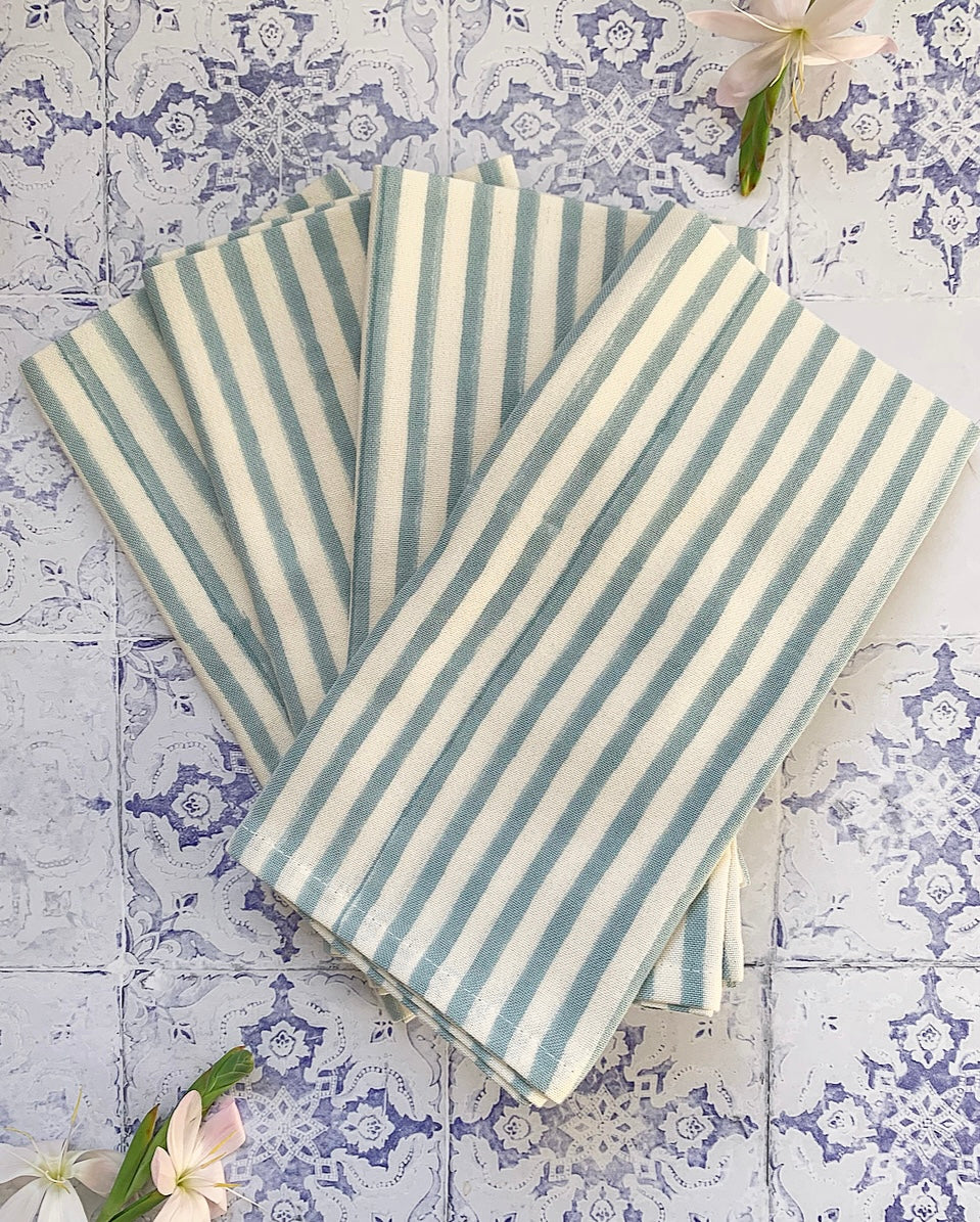 Set Of 4 Linen Napkins- Blue Bengal Stripe