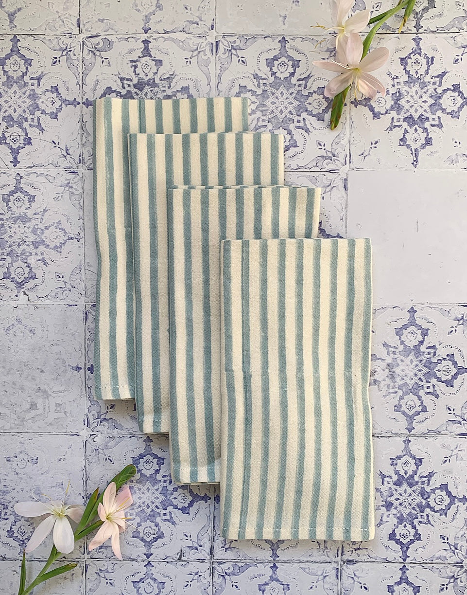 Set Of 4 Linen Napkins- Blue Bengal Stripe