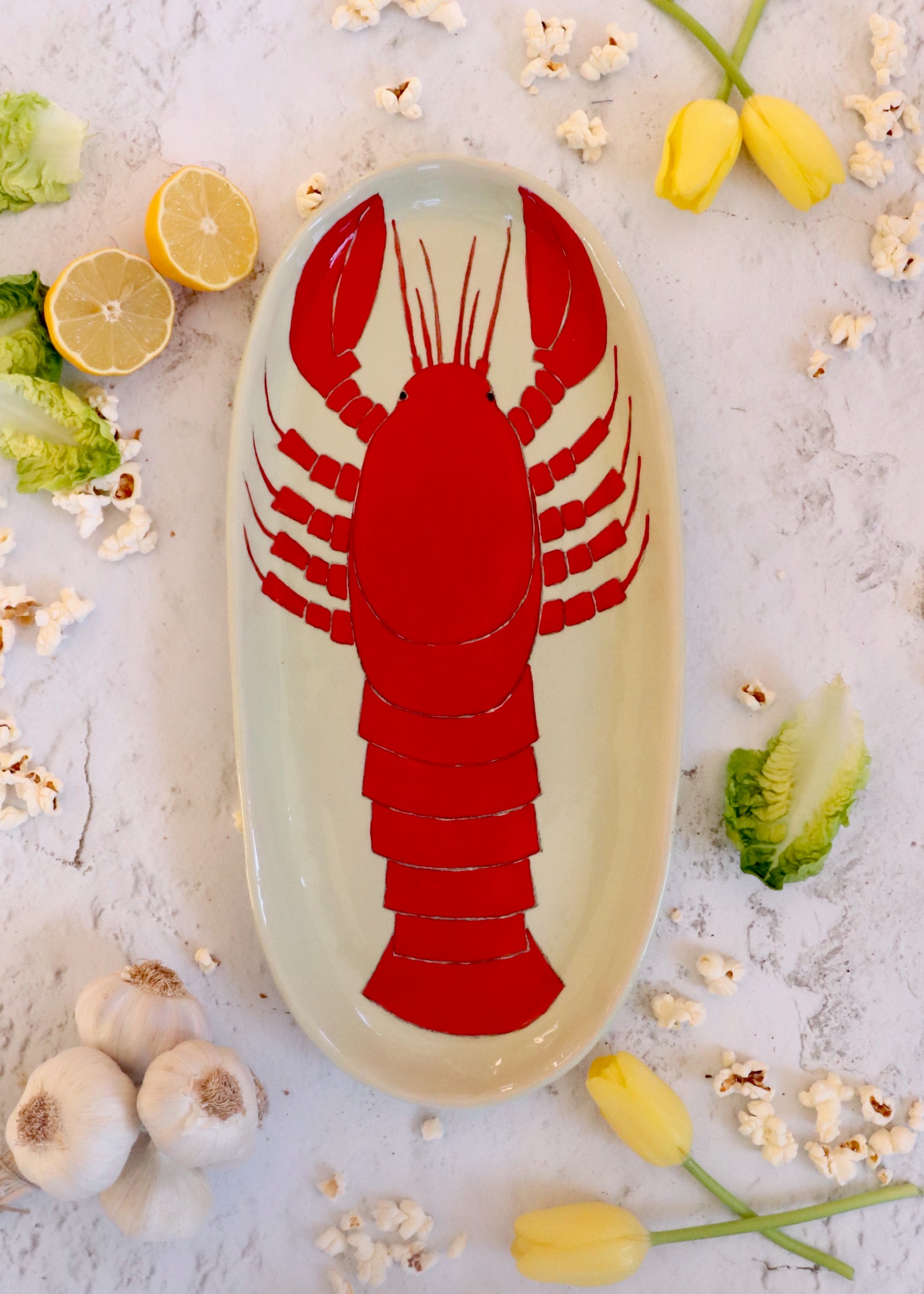 Large Serving Platter - Red Lobster Pale Green Background