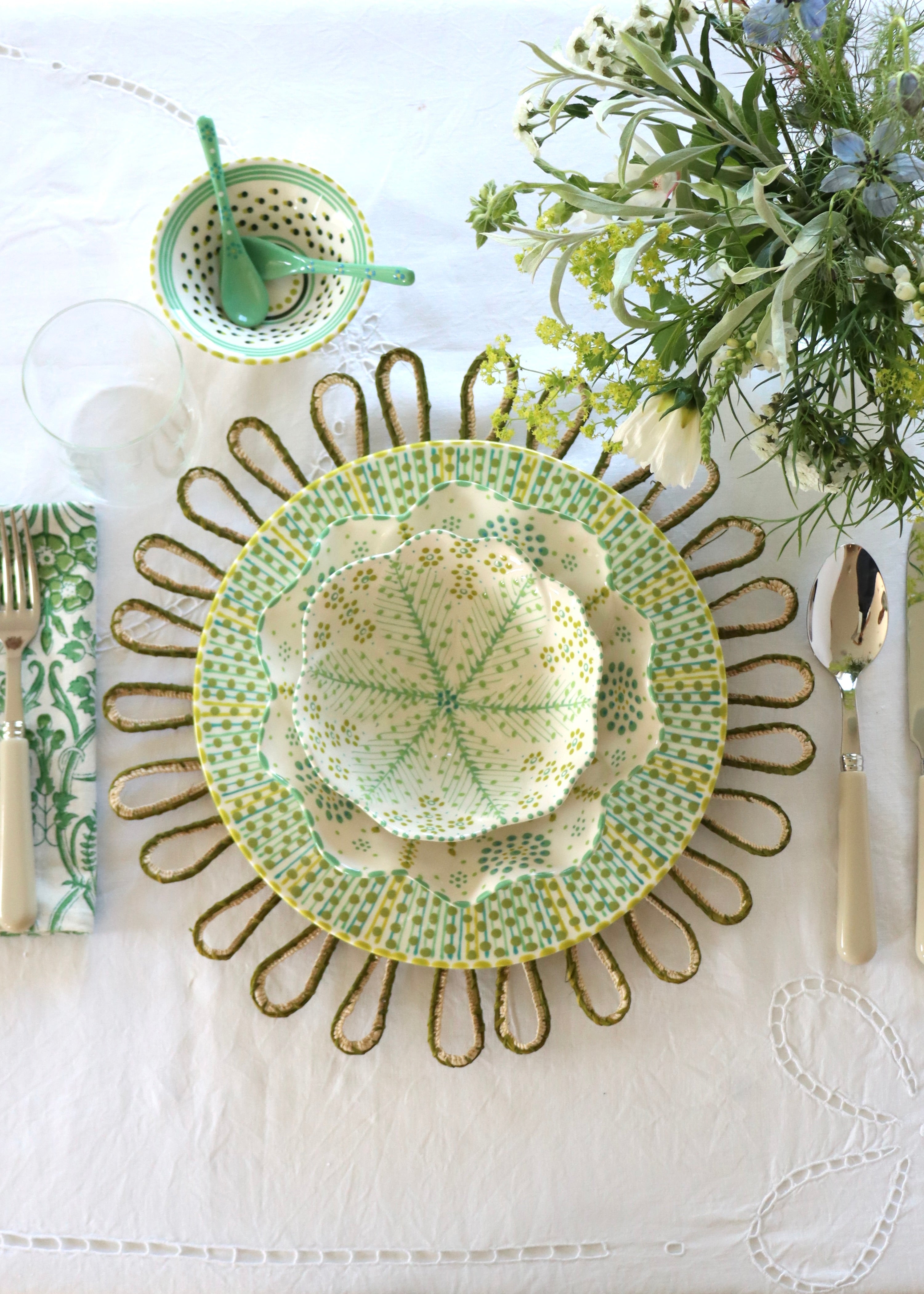 DINNER  Plate - Green with Dots