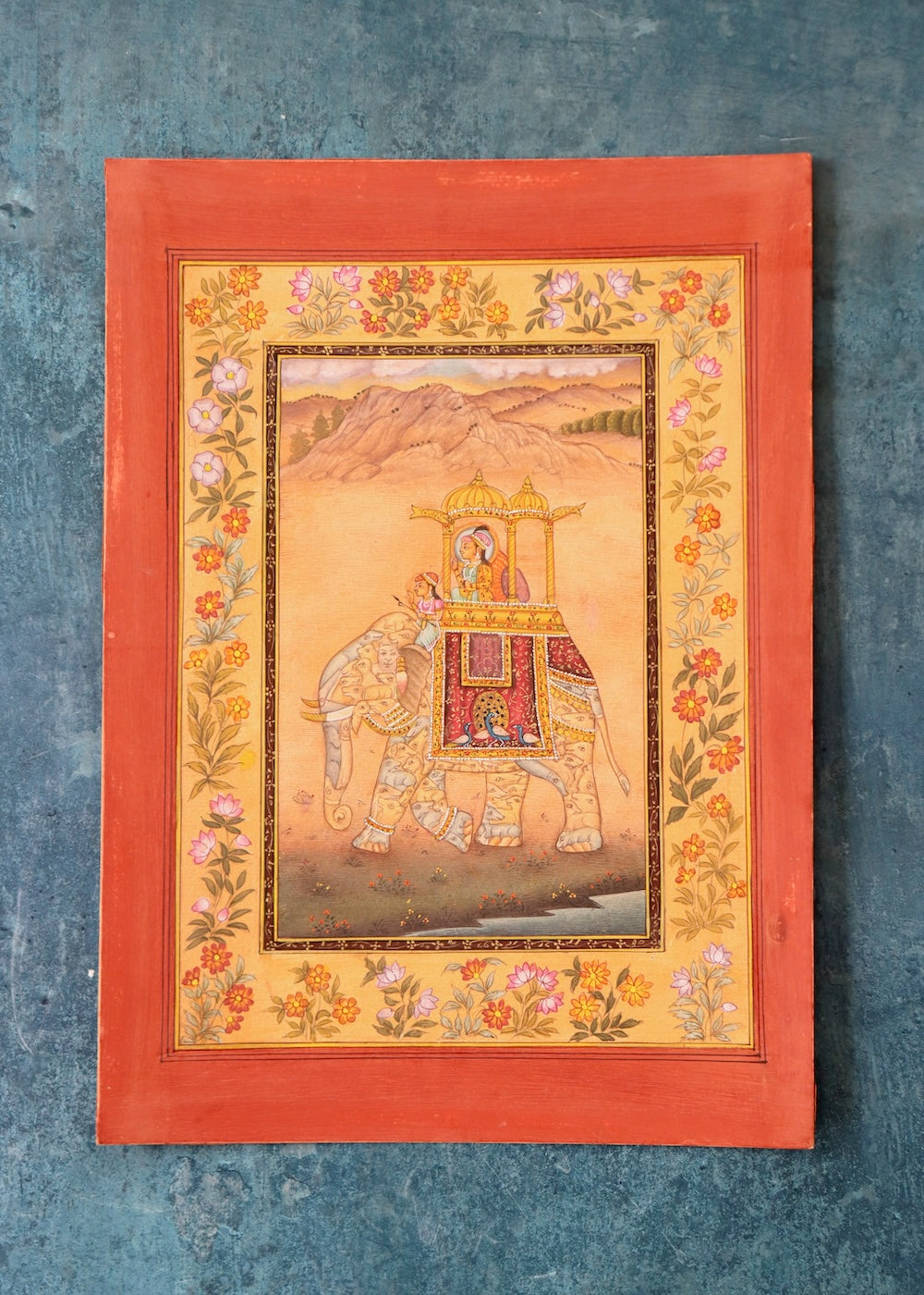 Special Indian Miniature Paintings -  Elephant with Decorative Flower Border 1