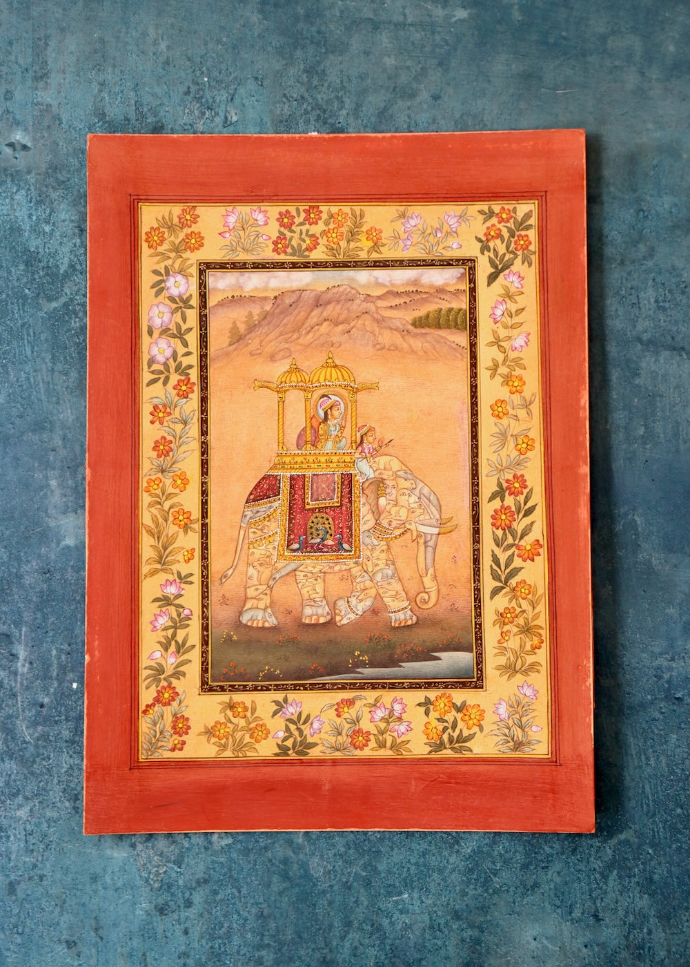 Special Indian Miniature Paintings -  Elephant with Decorative Flower Border 2