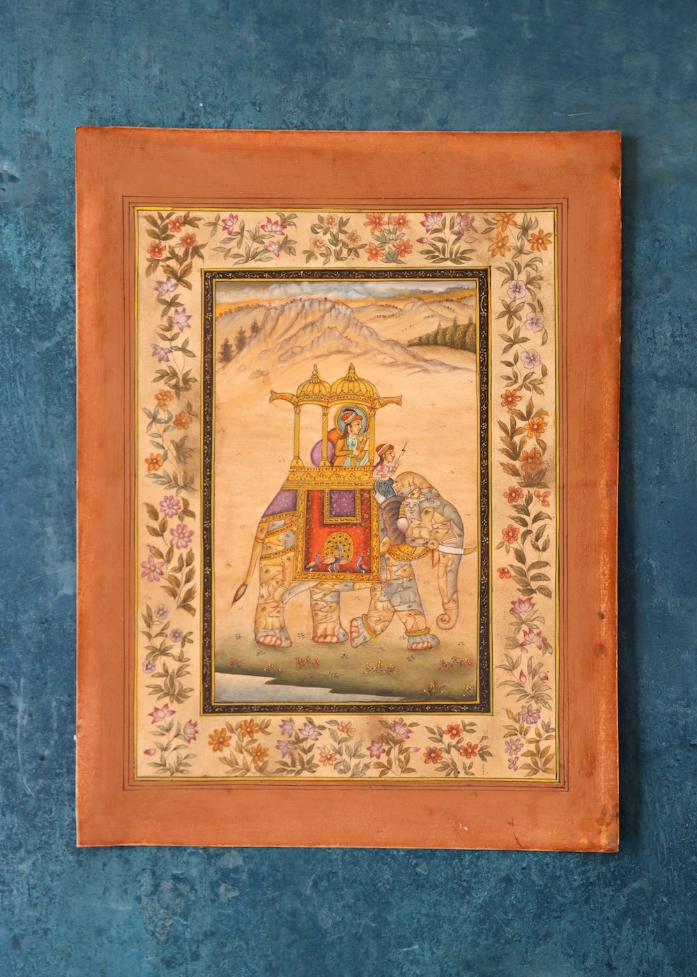 Special Indian Miniature Paintings -  Elephant with Decorative Flower Border 4