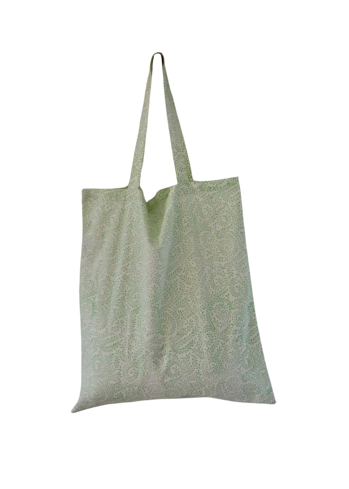 Block Printed Cotton Tote Bag - White and Lime