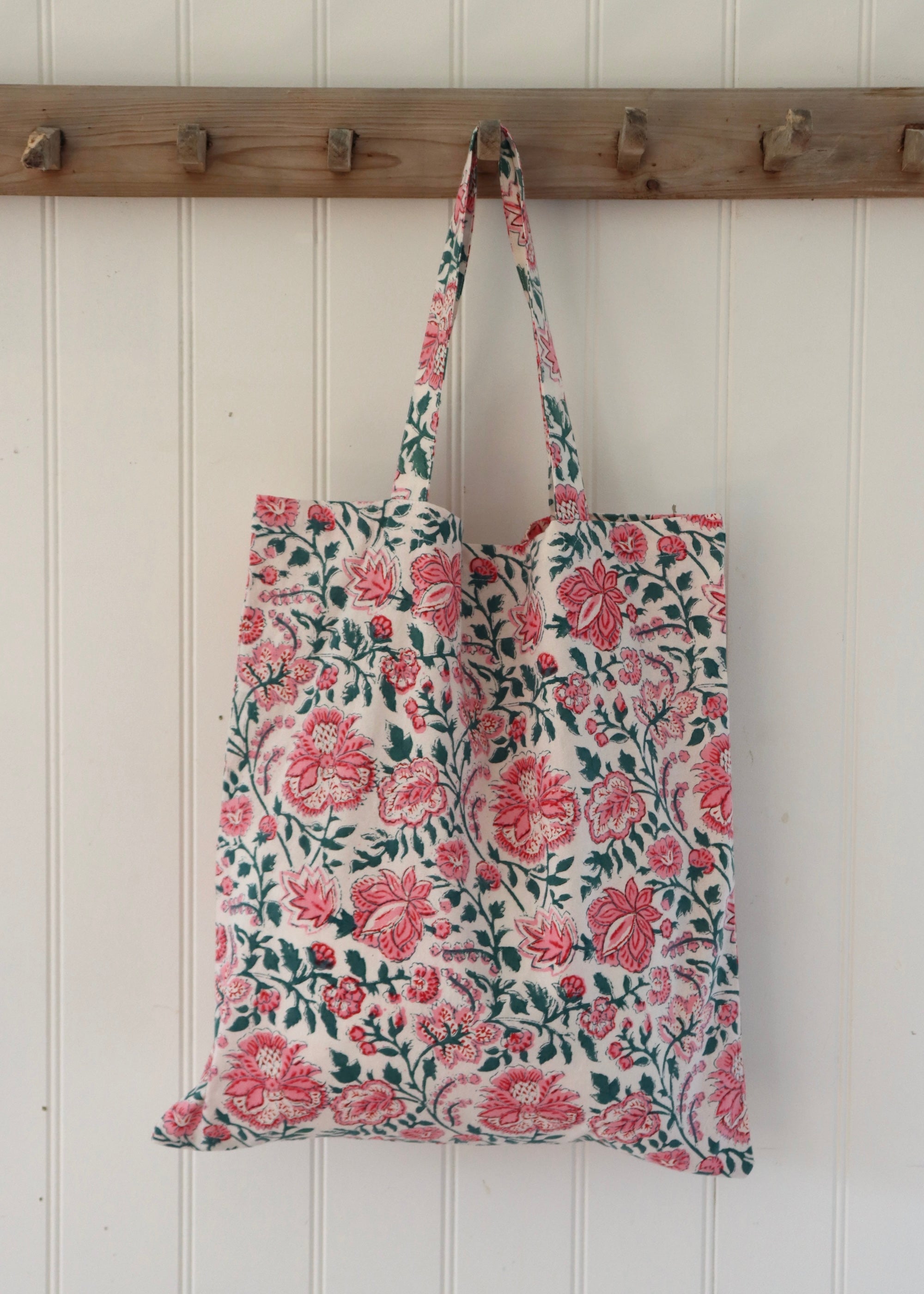 Block Printed Cotton Tote Bag - Festival Flower