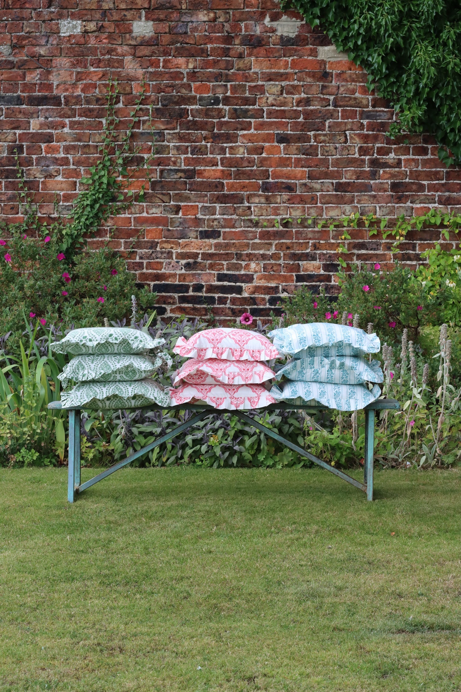 Frilly Cushion Cover - Teal Trellis