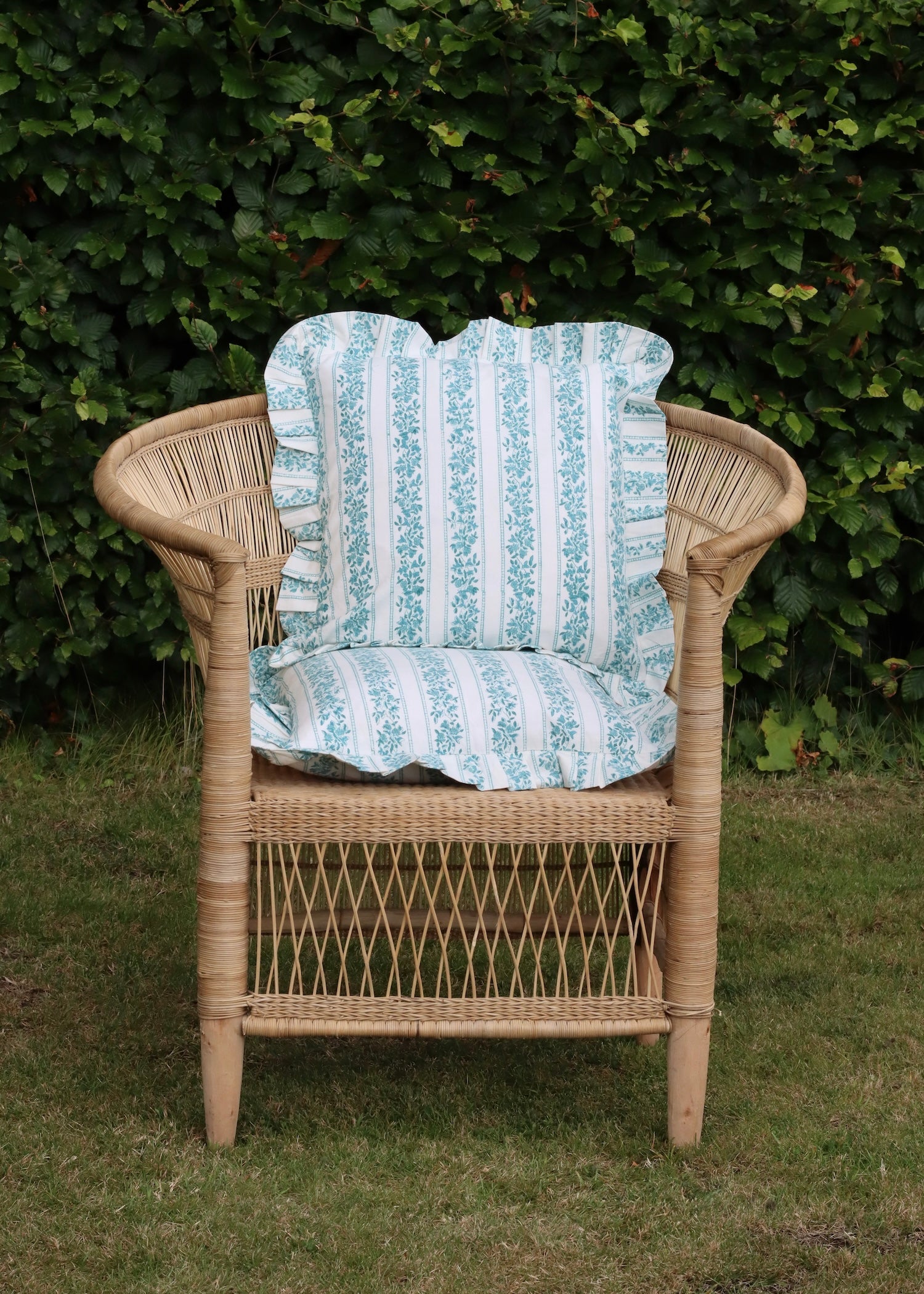 Frilly Cushion Cover - Teal Trellis