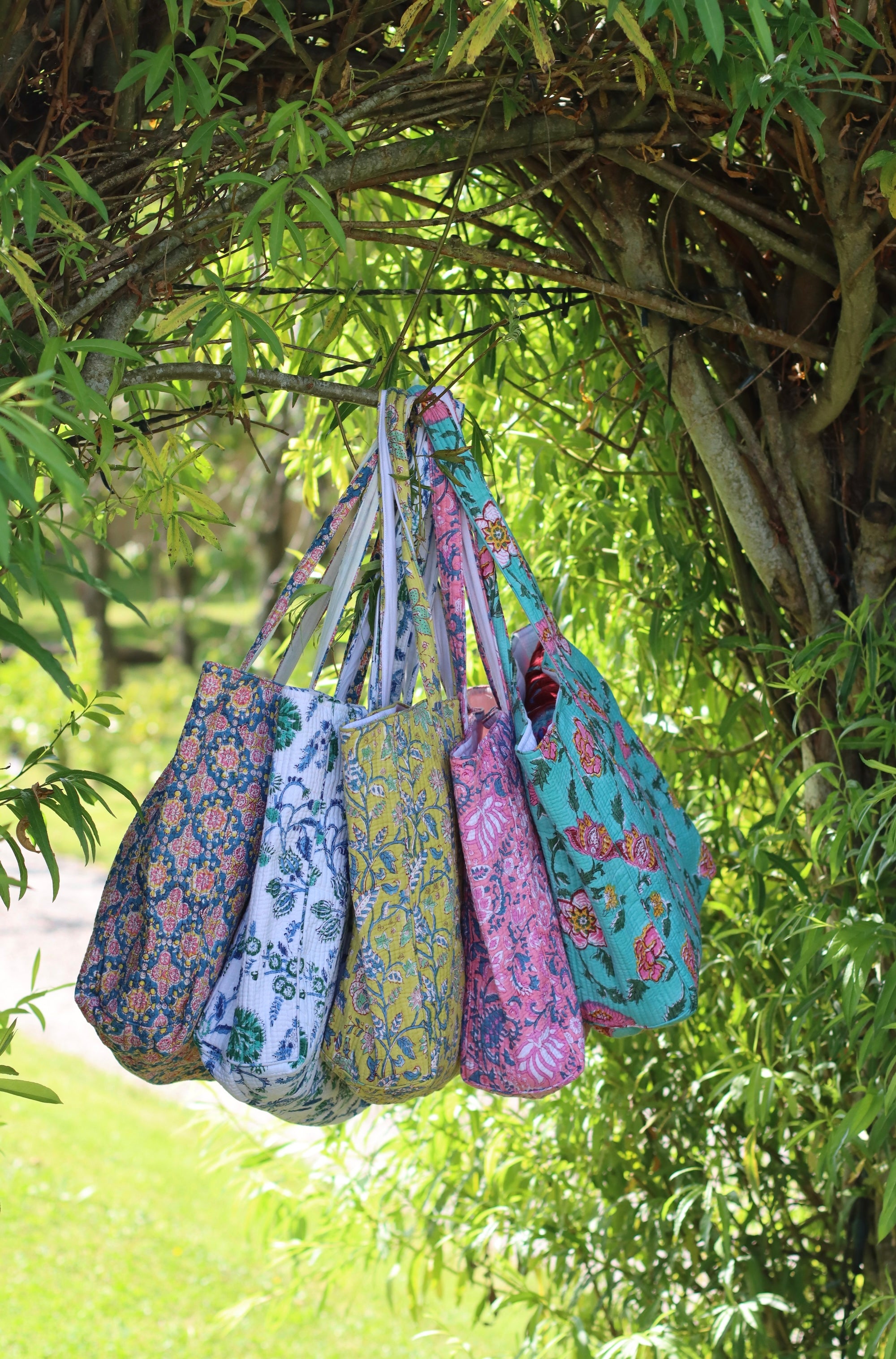 Block Print Everyday Bag - Blue, Pink & Yellow