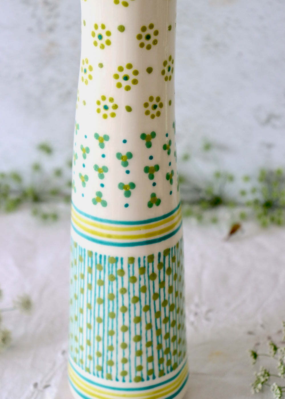 Tall Twisty Vase  - White & Green