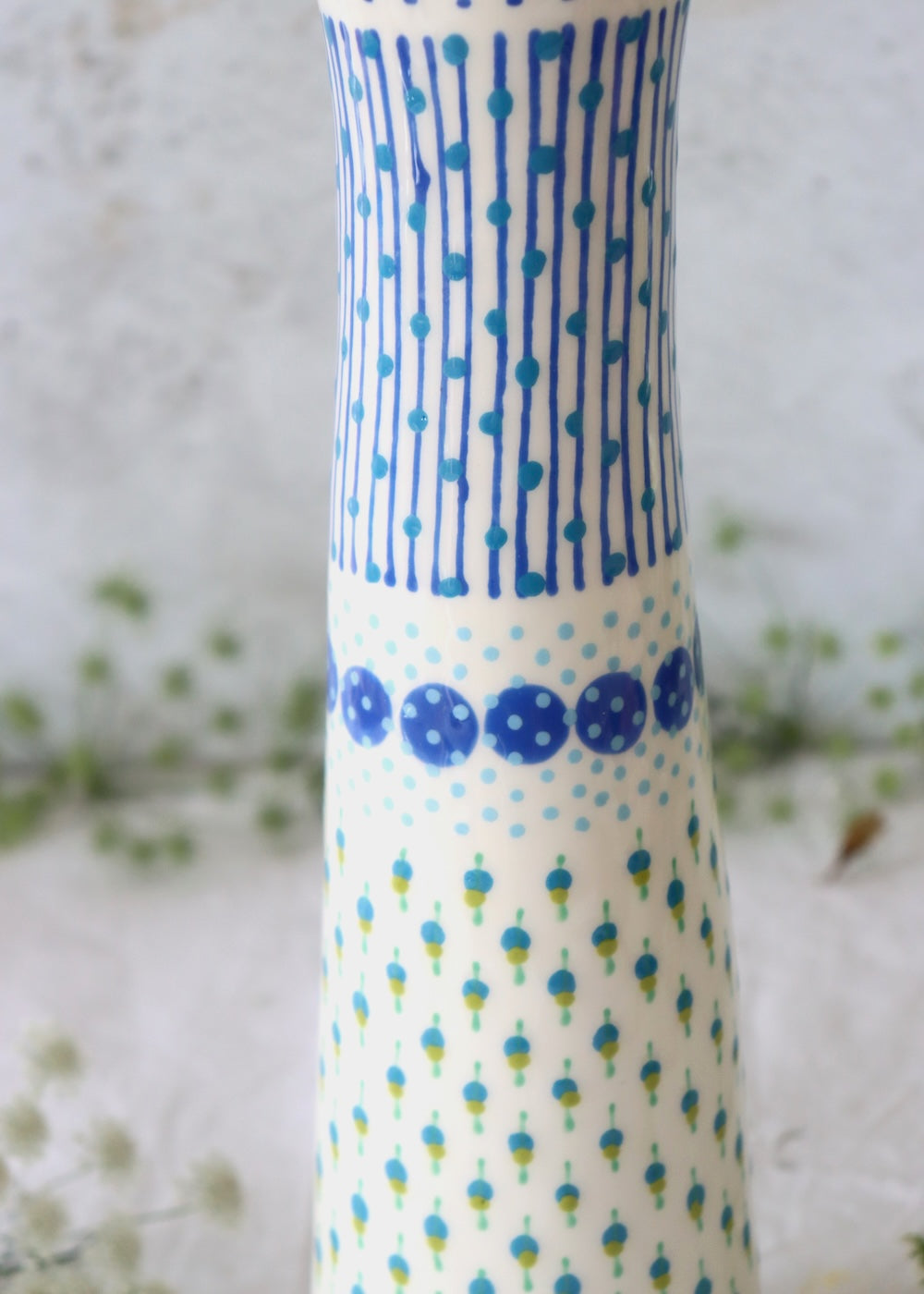 Tall Twisty Vase  - White & Blue