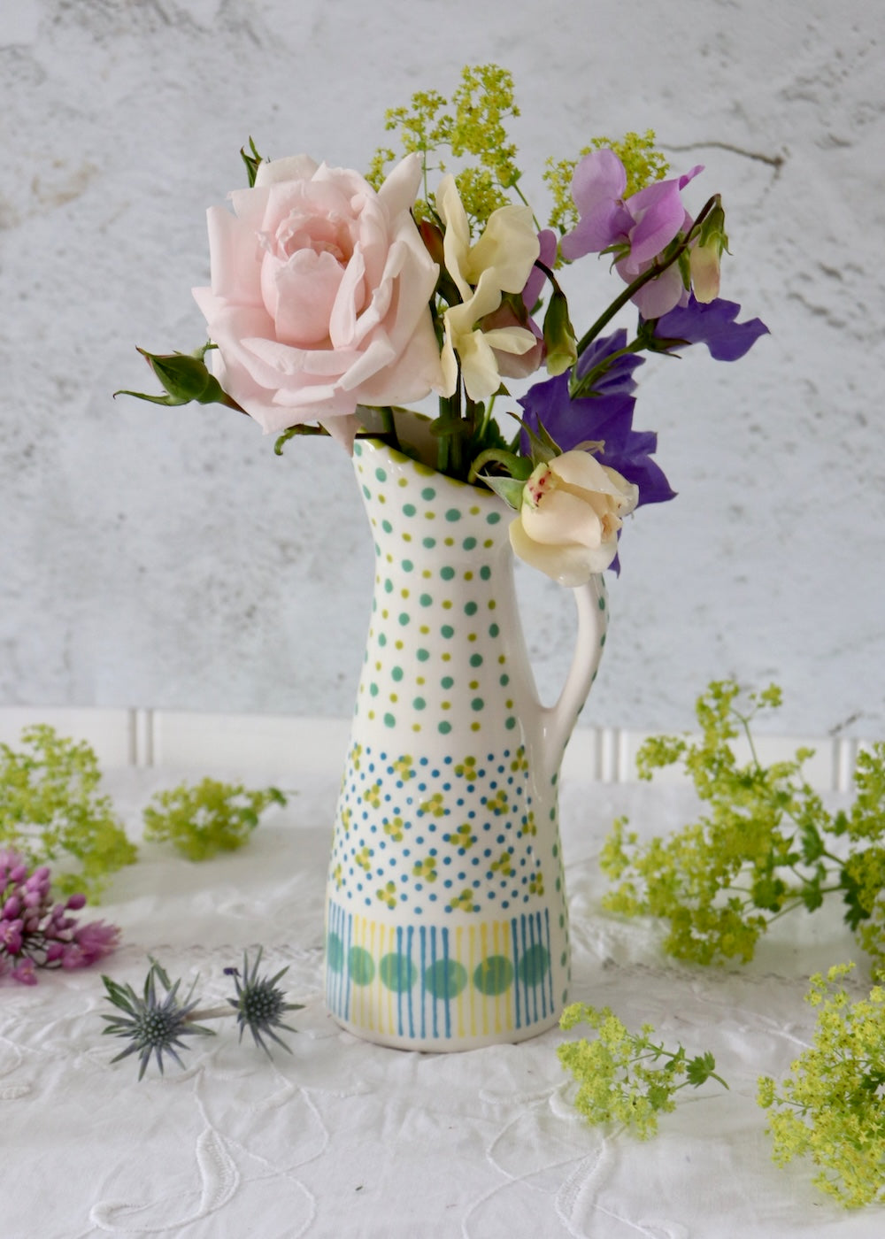 Retro Jug - White, Pale  Blue & Teal