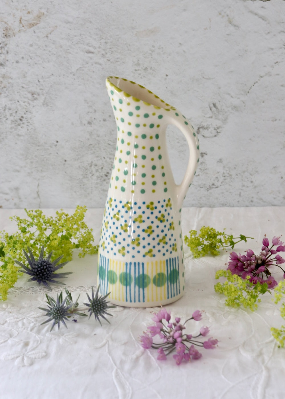 Retro Jug - White, Pale  Blue & Teal