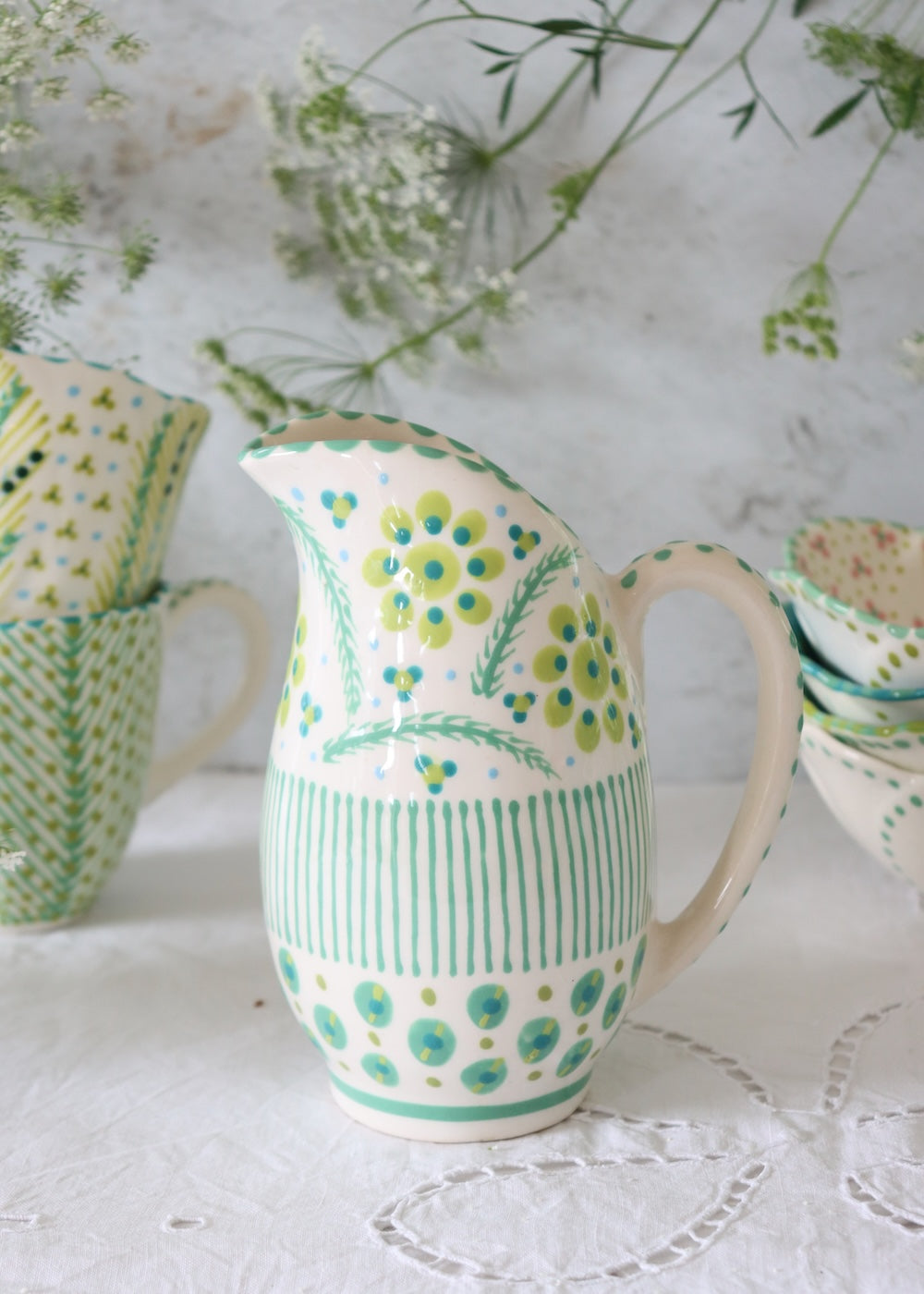 Plump Jug - White & Teal