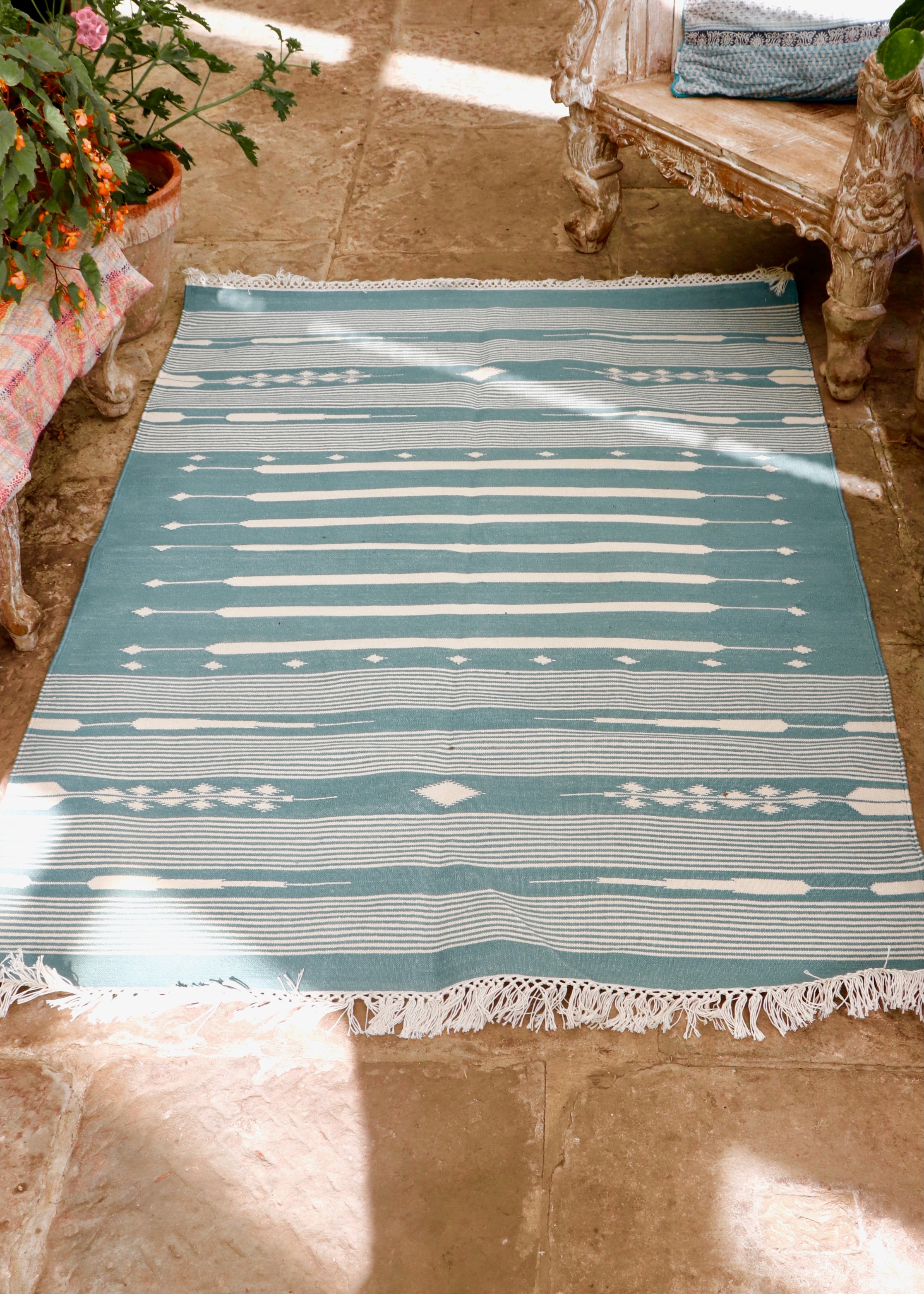 Emmie Dhurrie Rug - Dusty Teal