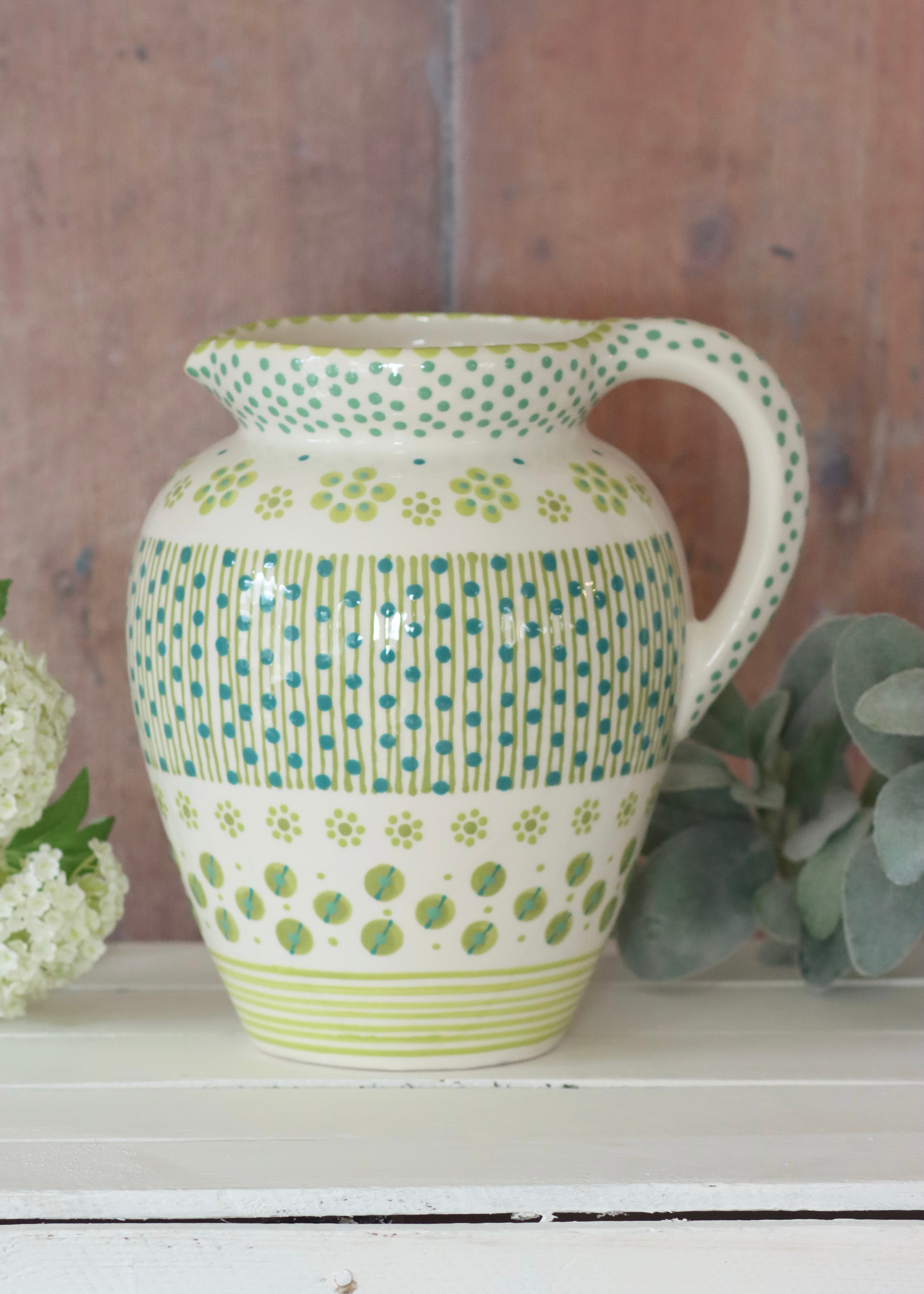 Water Jug - White with Green