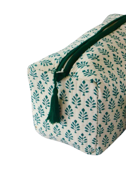 Wash Bag Deep Green Cotton Flower