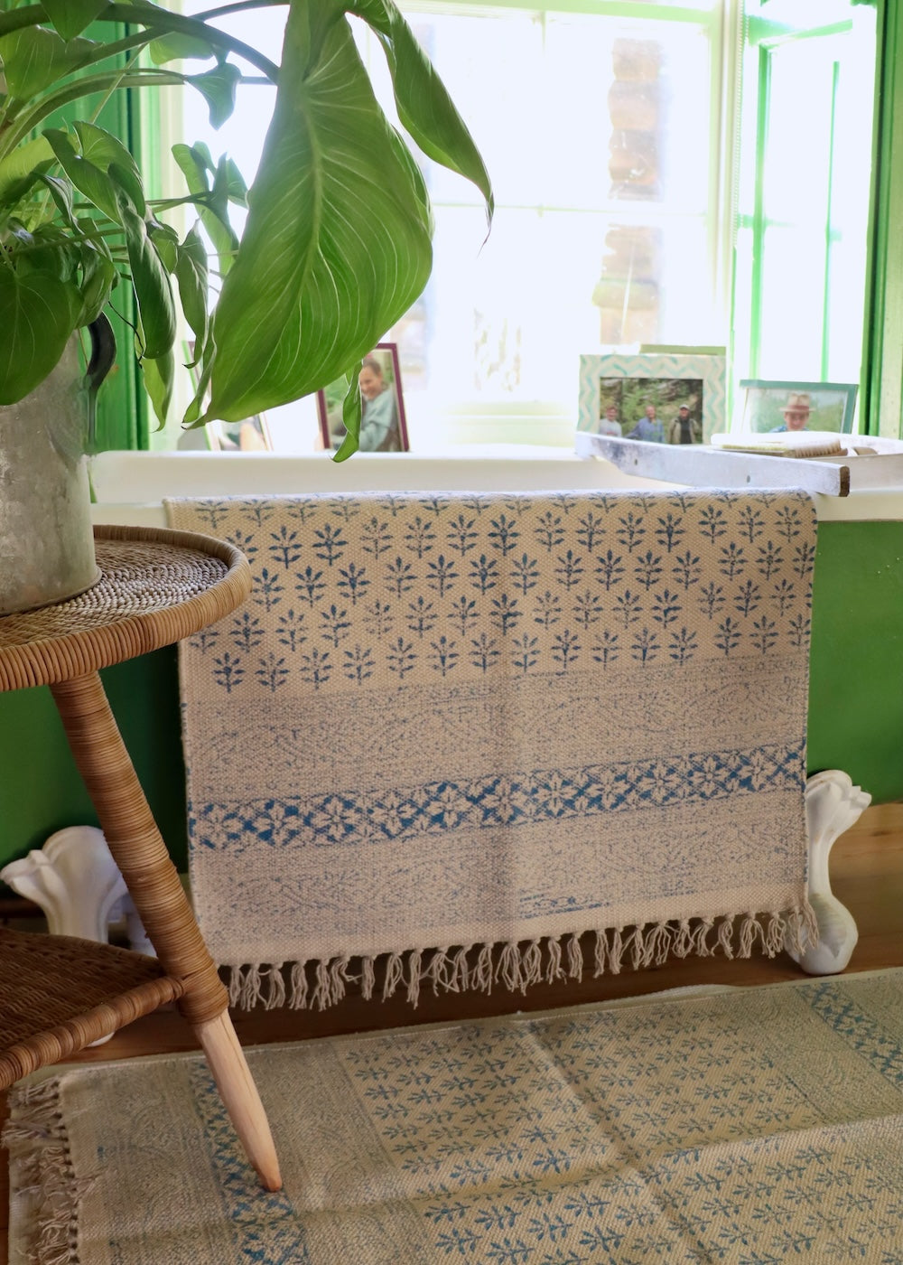 Hand Block Printed Bath Mat - Sea Blue