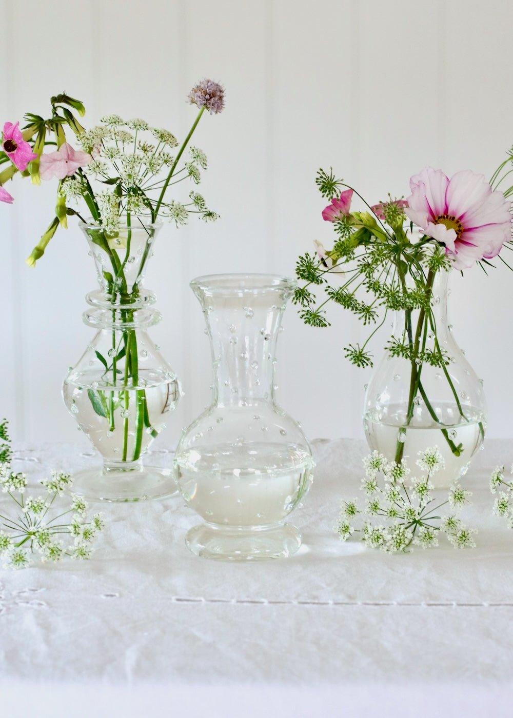 Set of 3 Glass Bud Vases - Clear Dotty