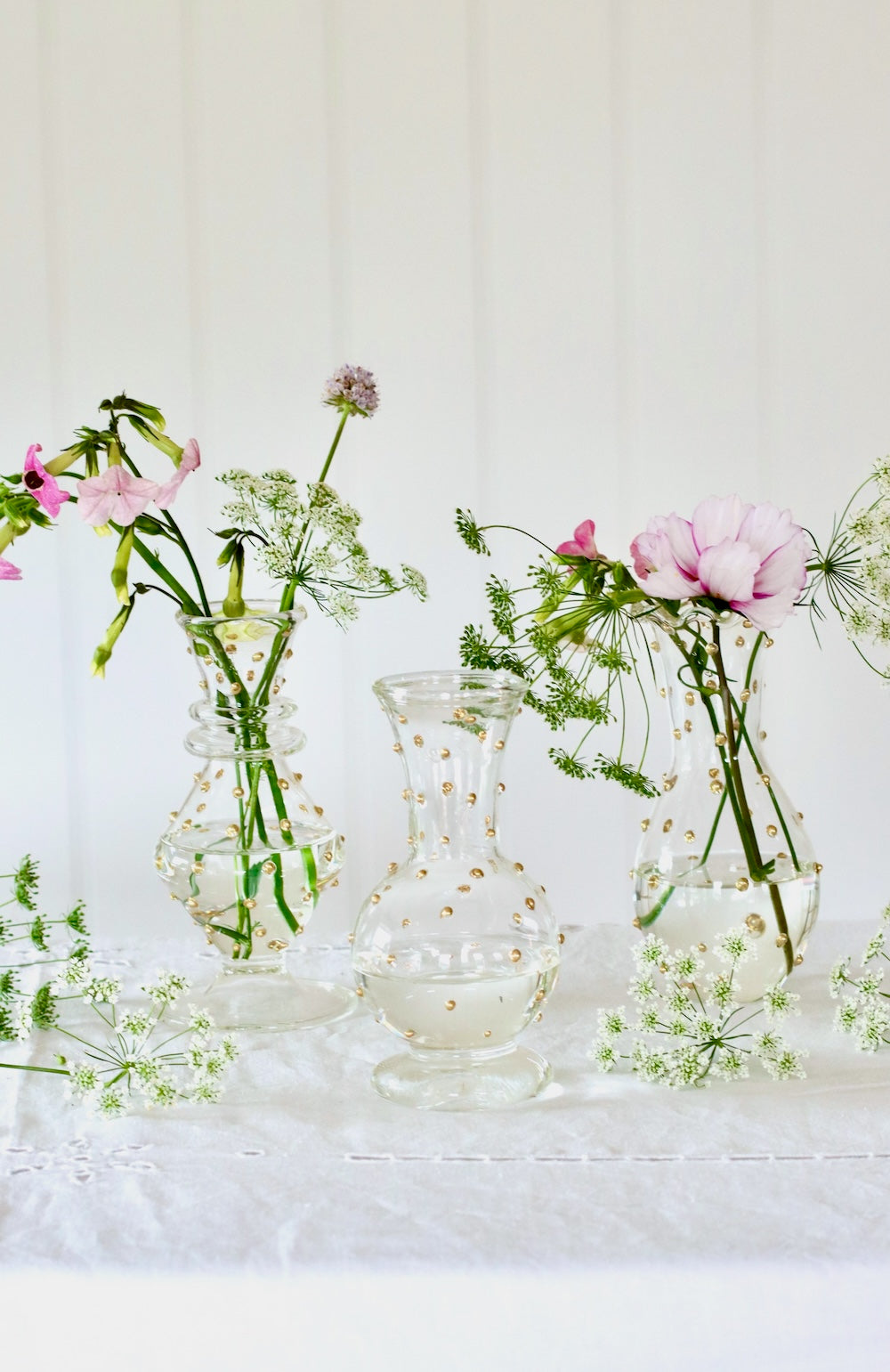 Set of 3 Glass Bud Vases - Gold Dotty