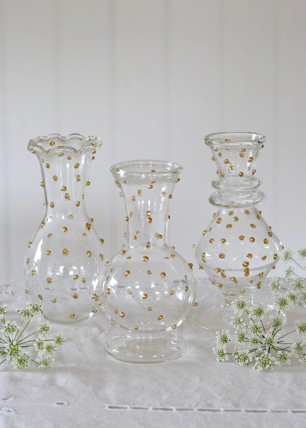 Set of 3 Glass Bud Vases - Gold Dotty