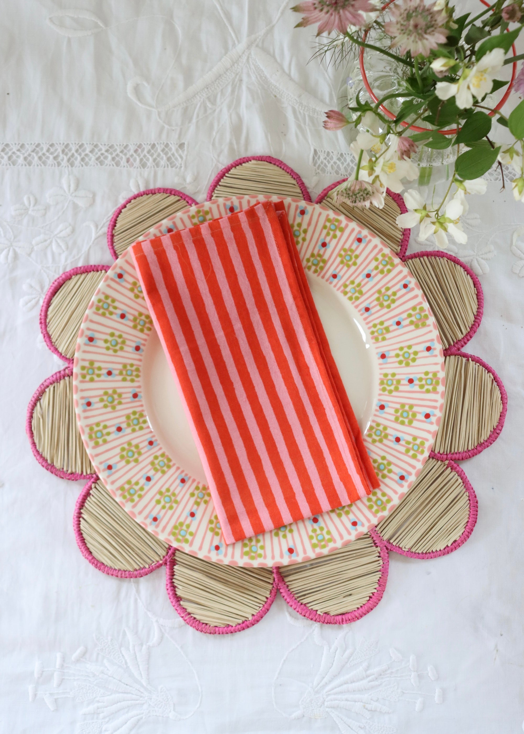 NEW Set Of 4 Napkins - Pink and Red Stripe